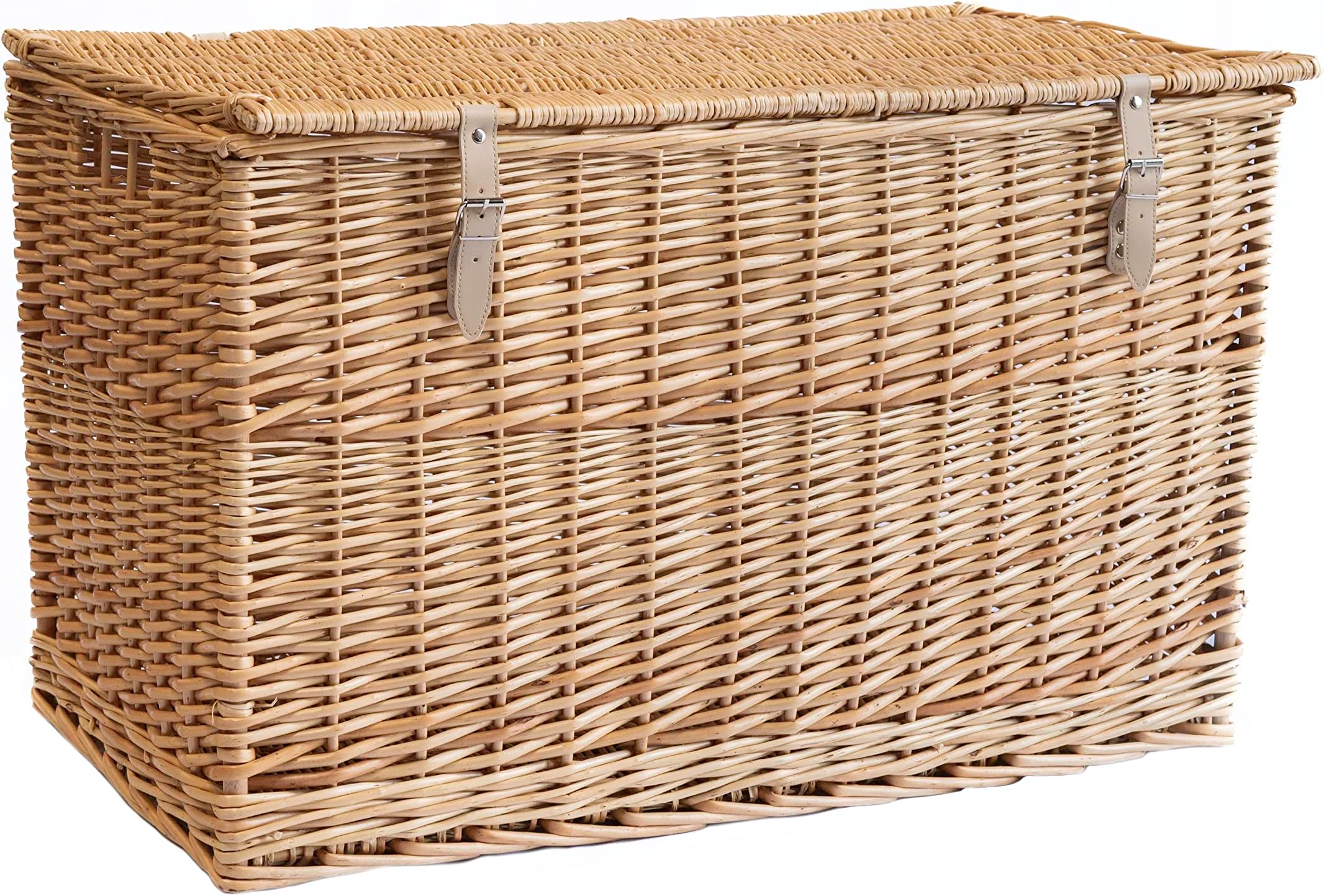 Arthur Cameron - Lightweight Wicker Storage Trunk, Storage Box with Lid & Leather Straps - Woven Chest, Basket, Large Wicker Basket with Lid (Natural, Medium)