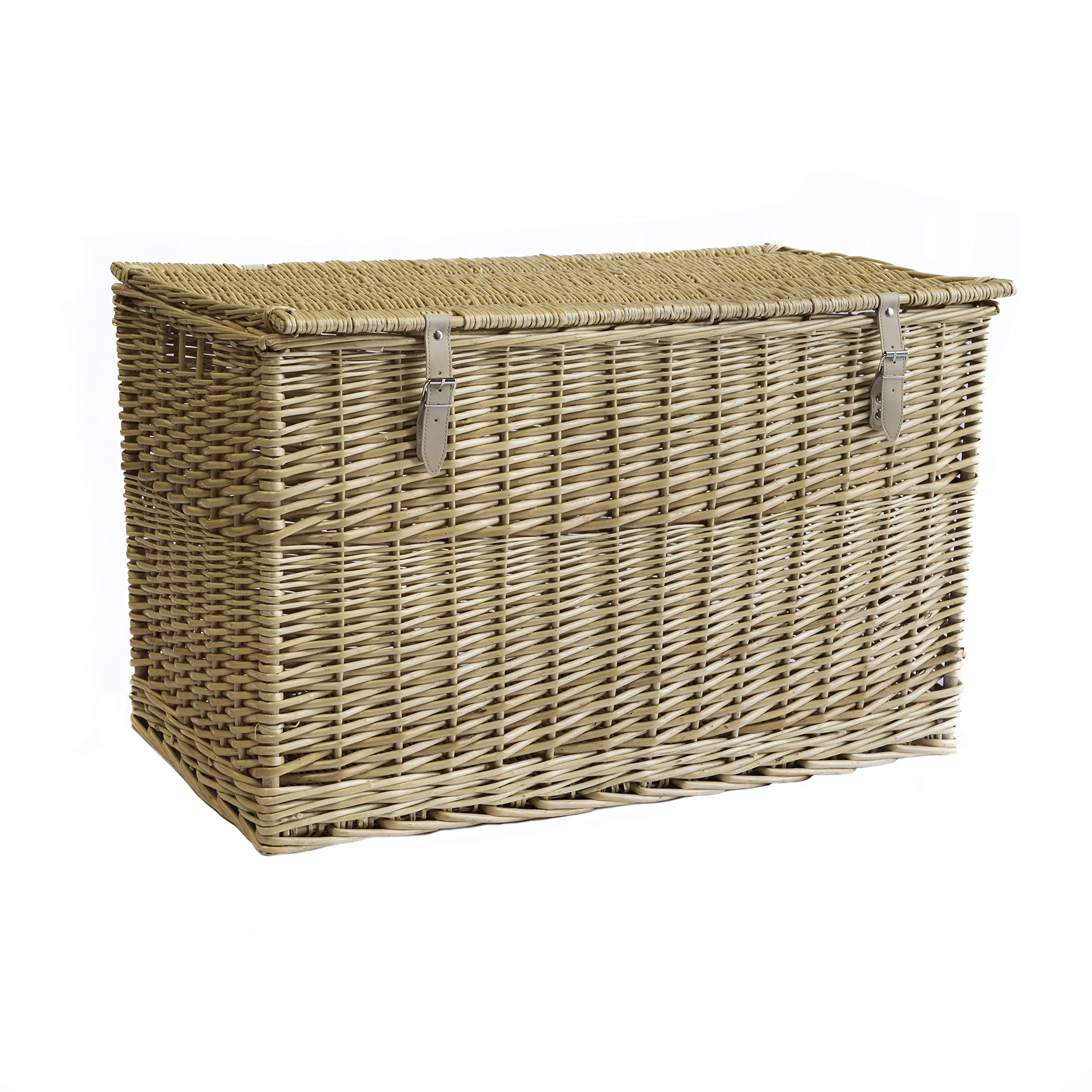 Arthur CameronLightweight Wicker Storage Trunk, Storage Box with Lid & Leather Straps - Woven Chest, Basket, Large Wicker Basket with Lid (Natural, Medium)