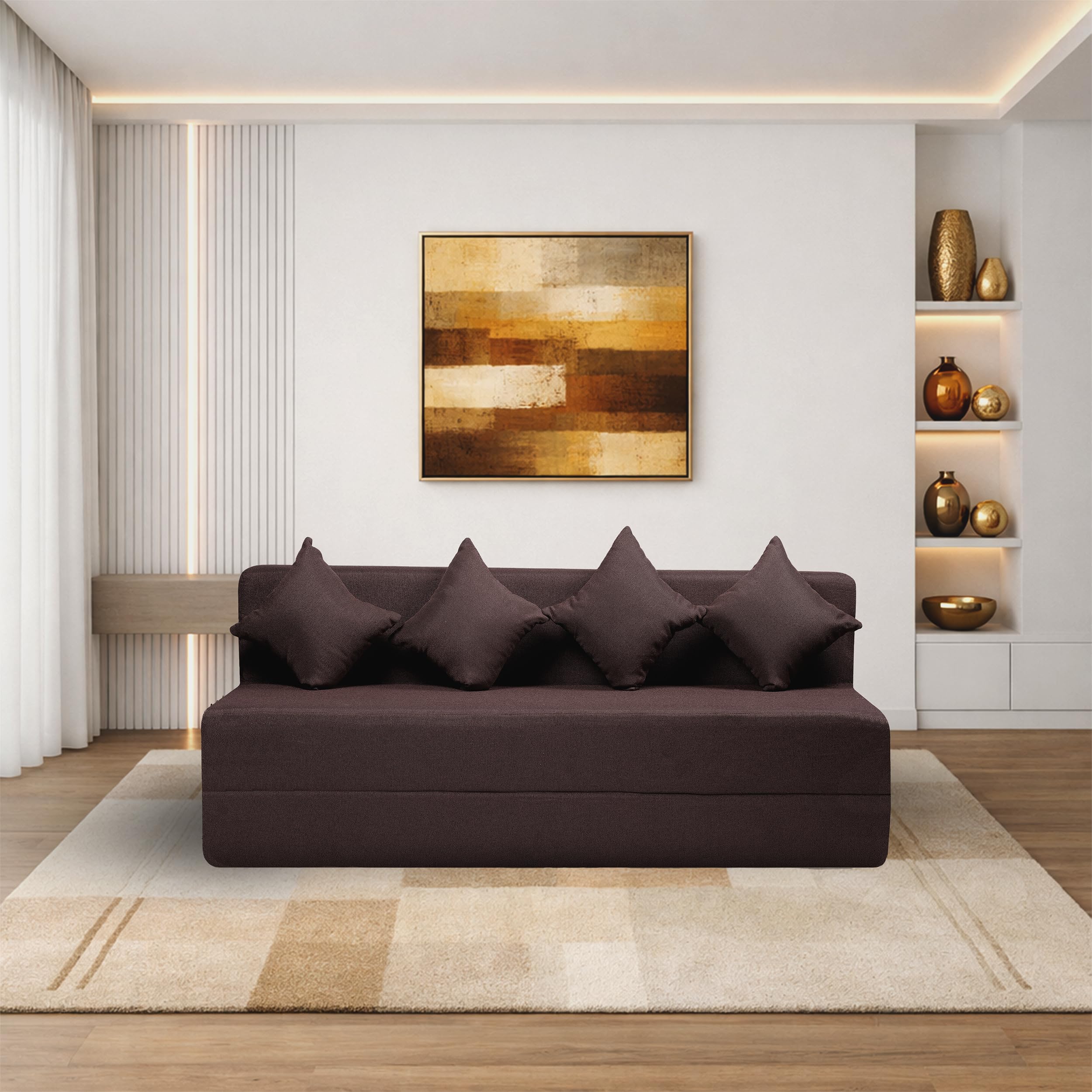 Amazon Brand - Solimo 4 Seater 6 * 6 Jute Fabric Washable Cover Sofa Cum Bed with 4 Cushions 4 Seater Double Foam Fold Out Sofa Cum Bed (Finish Color - Brown Delivery Condition - Pre-Assembled)-image-35