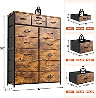 Vista 2 de EnHomee Cómodas altas para dormitorio con cajón, cómodas para dormitorio, cómodas de tela y cómodas para sala de estar, parte superior de madera