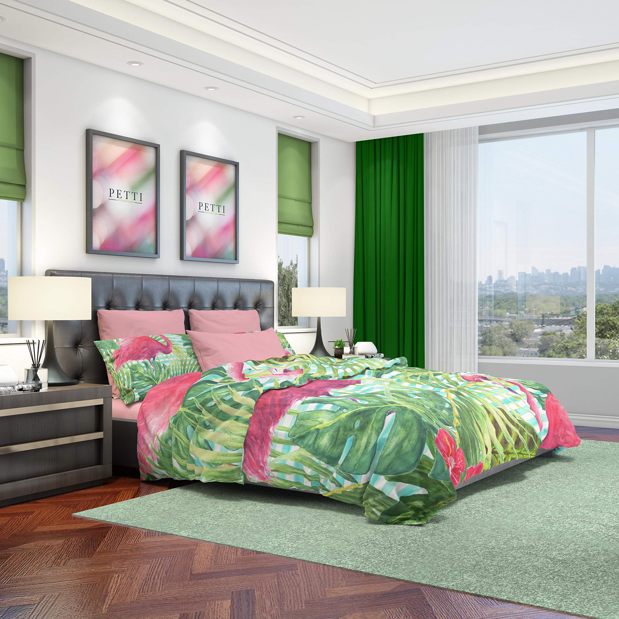 PETTI Artigiani Italiani Duvet Cover, Bedding Set, Satin, 100% Made in Italy, Flamingos, Double (200x200 cm) - Image 3