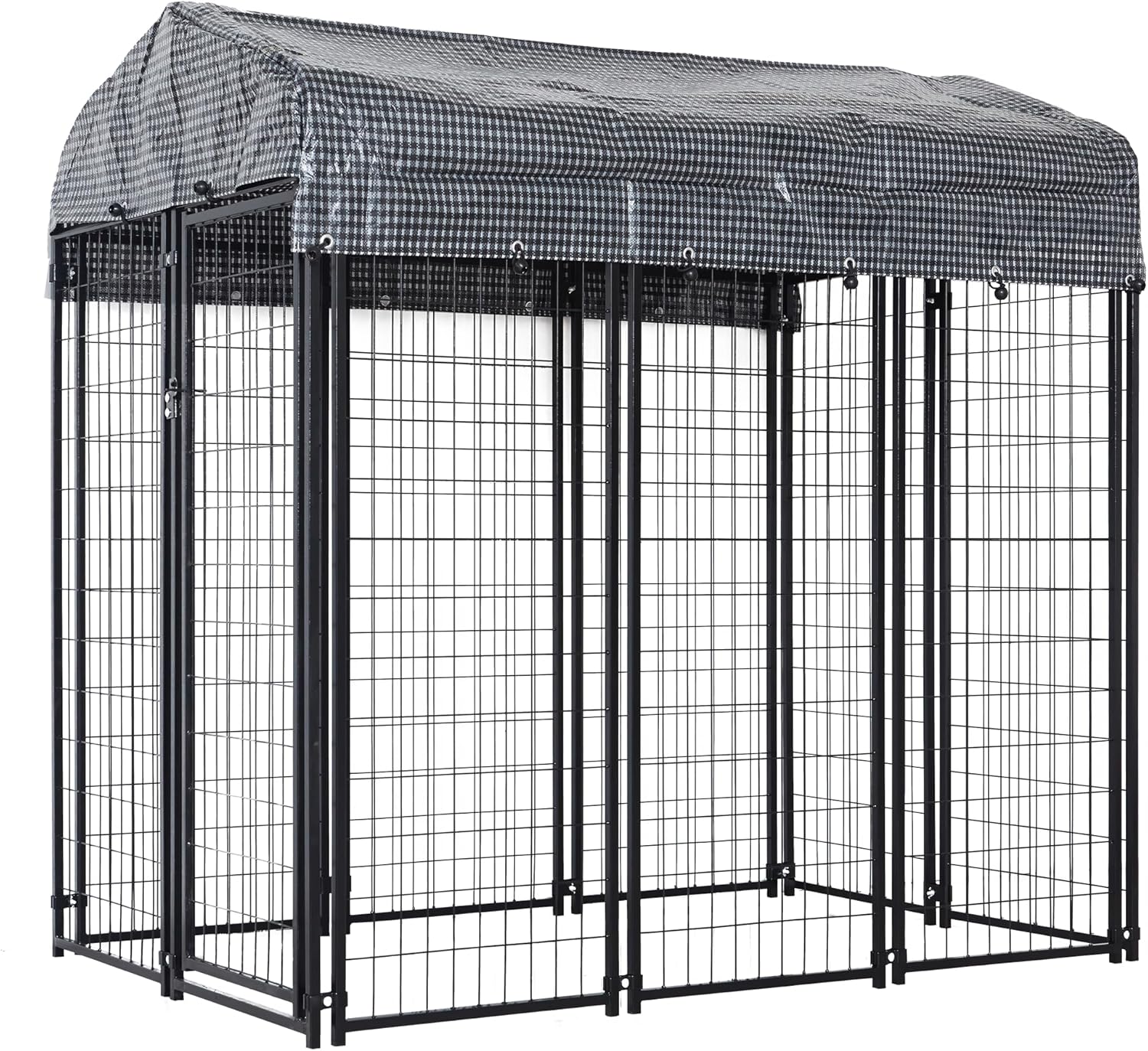 HITTITE 6x4x6 FT Large Outdoor Dog Kennel, Expandable Modular Dog Kennel Outside, Heavy Duty Welded Wire Steel Dog Run Dog Playpen Fence with Black Roof Cover for Backyard