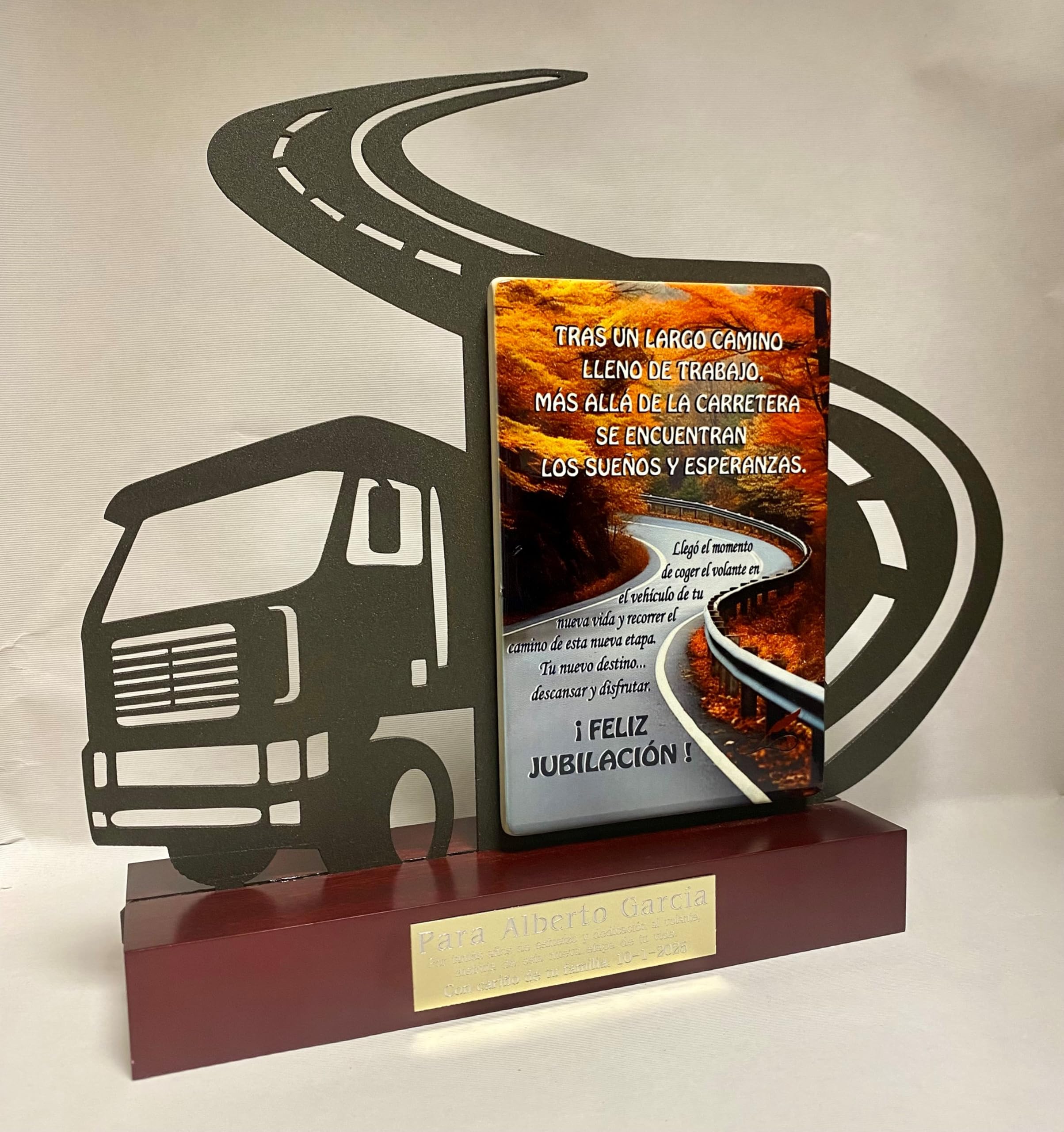 Regalo Camionero Transportista para Jubilación Personalizado Figura camión con dedicatoria para Jubilado de Acero Satinado