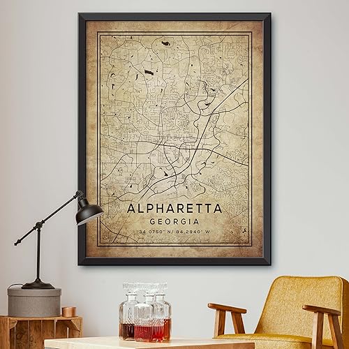 Mapa de Alpharetta, Georgia, Vintage Western (16x20)