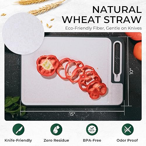 Miniatura 3 de Elovain - Juego de tabla de cortar de cocina de 3 piezas de acero inoxidable - Tabla de cortar de acero inoxidable de doble cara con afilador,