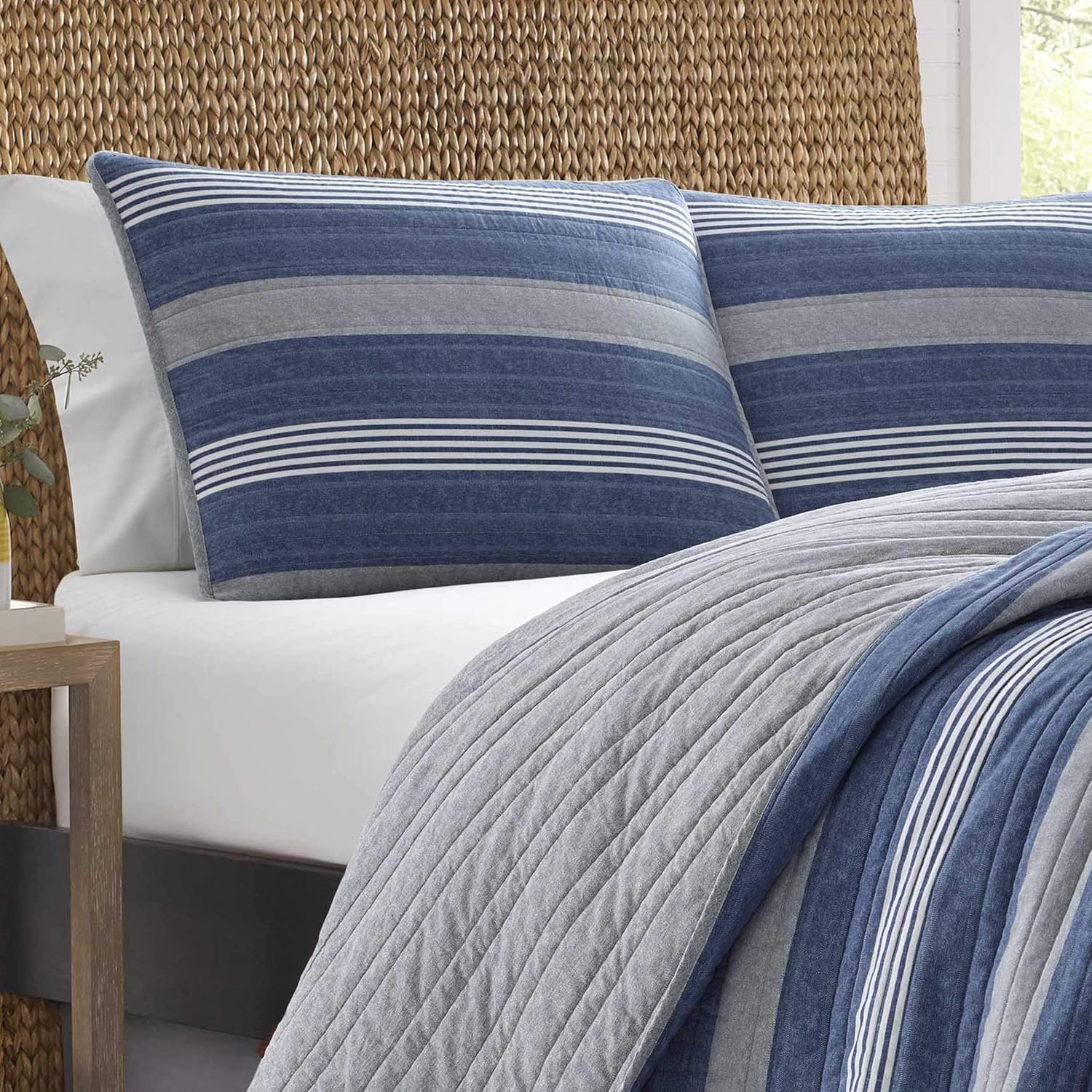 Nautica - King Quilt Set, Cotton Reversible Bedding with Matching Shams, Home Decor for All Seasons (Saltmarsh Blue, King) Saltmarsh Blue/Grey King