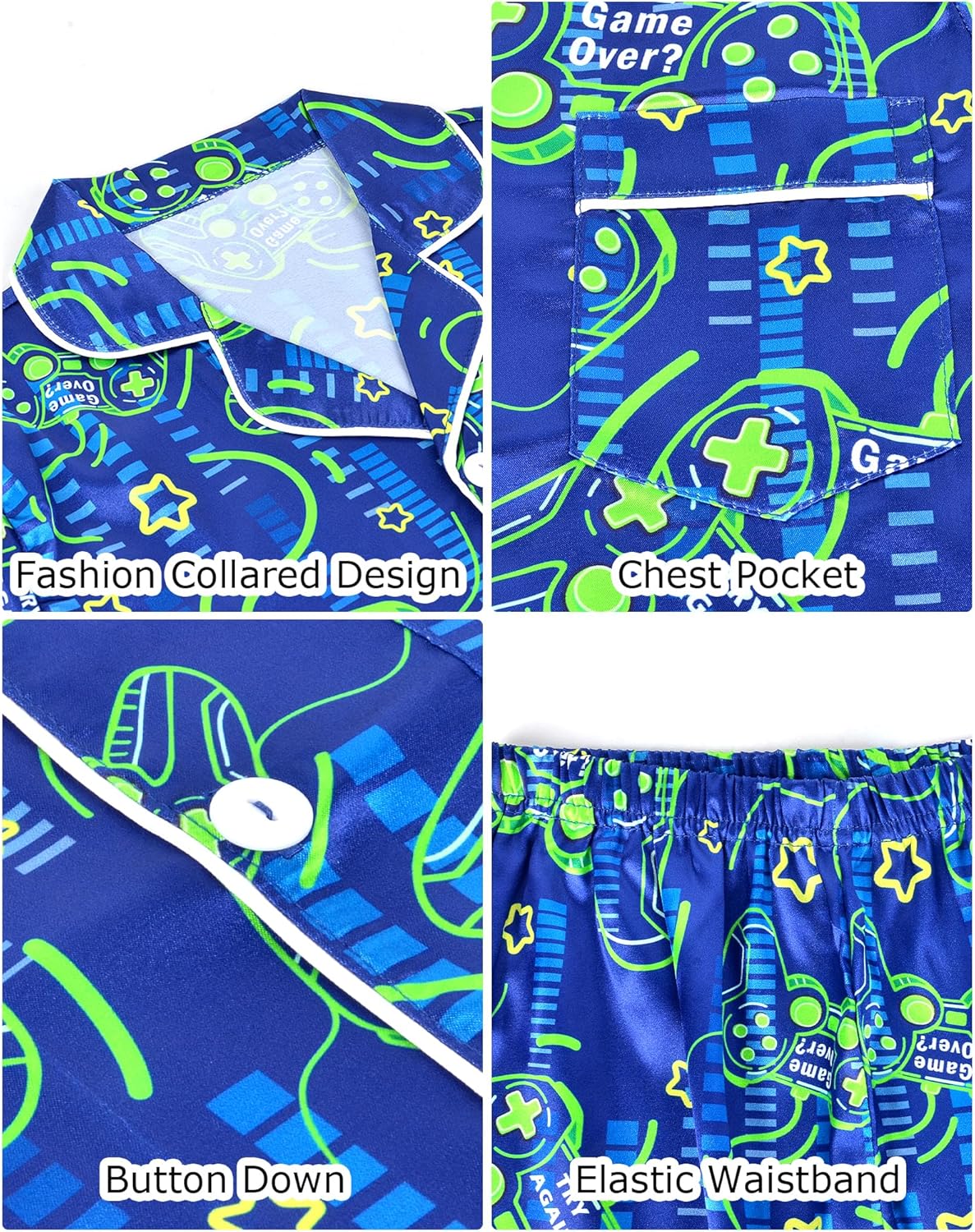 Fiodrimy Boys Pajamas Silky Satin Big Boys PJs Set 2 Piece Sleepwear Button Down Kids Jammies Loungewear Clothes Size 8-14 - Image 5