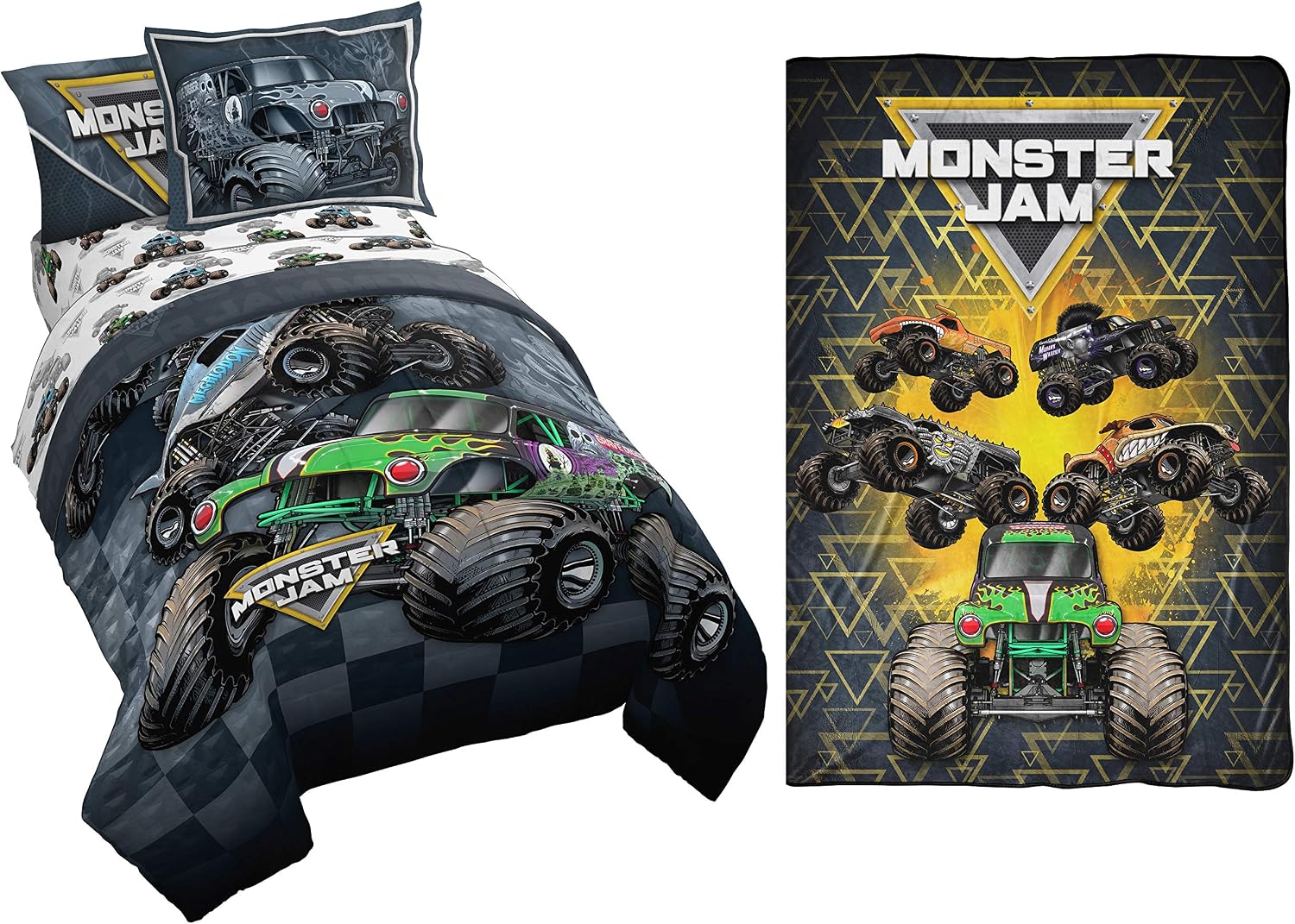 Jay Franco Monster Jam Slash 6-Piece Twin Bedding Bundle- Includes Bed Set, Blanket