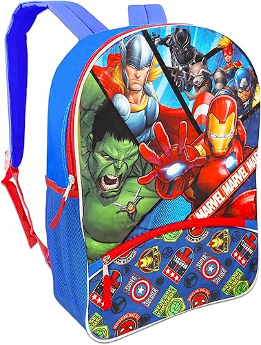 Miniatura 2 de Mochila y lonchera de Marvel Avengers para niños, paquete de suministros escolares, Azul