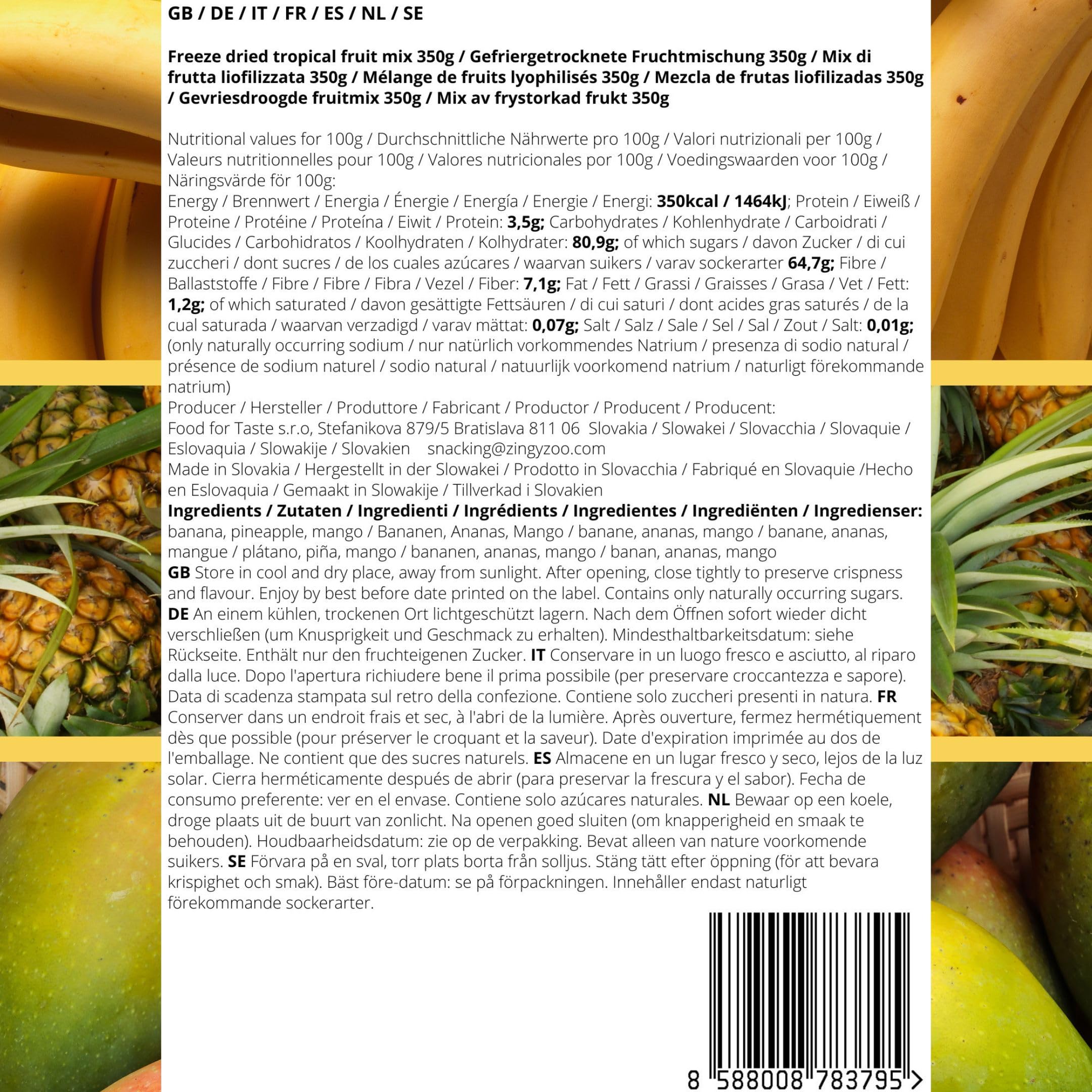 Frutas Liofilizadas | XL 350g Mezcla Plátano Seca, Piña, Mango | Fruta Seca Pura | Comida Liofilizada | Freeze Dried Fruit Tropical Banana Mango Pineapple Mix | Fruta Tropical ZingyZoo