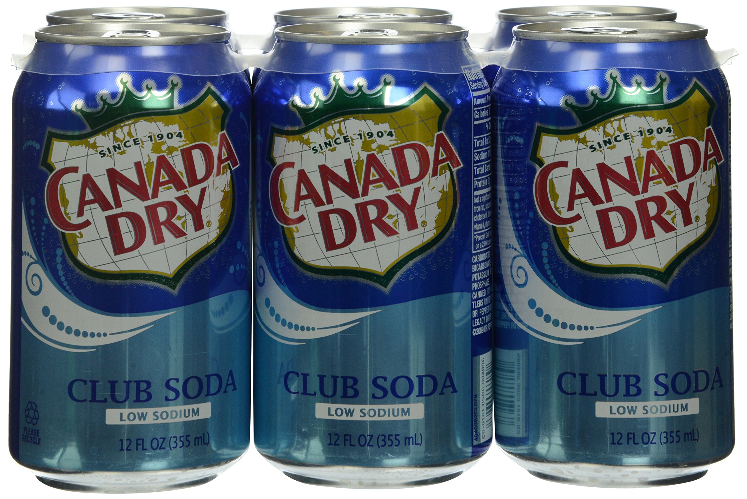 Canada Dry Club Soda, Low Sodium, 6pk, 12 oz