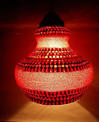 Susajjit De`corative Ceiling Lamp with Red Color Glass Beads Work Unique Roof Hanging Lamp Beautiful Lantern Showpiece for Hotel, Home & Office