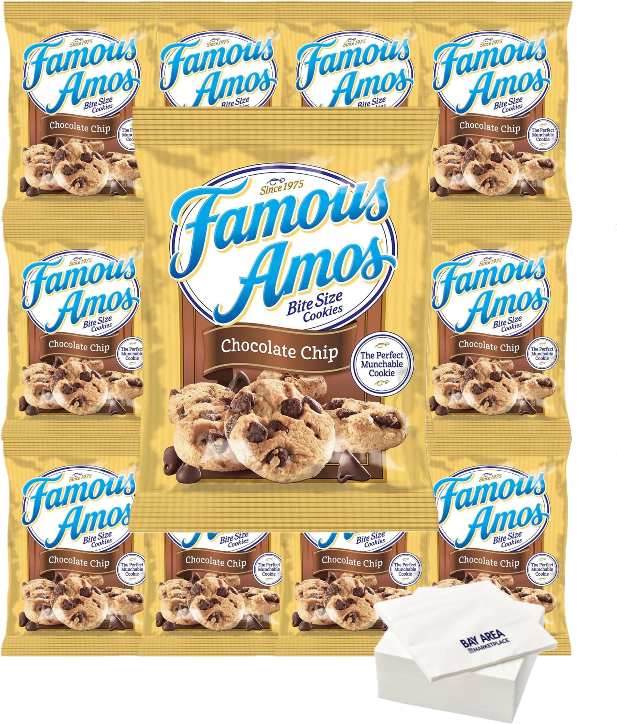 Famous Amos Cookies, 2oz Bags, (Pack of 10) with Napkins