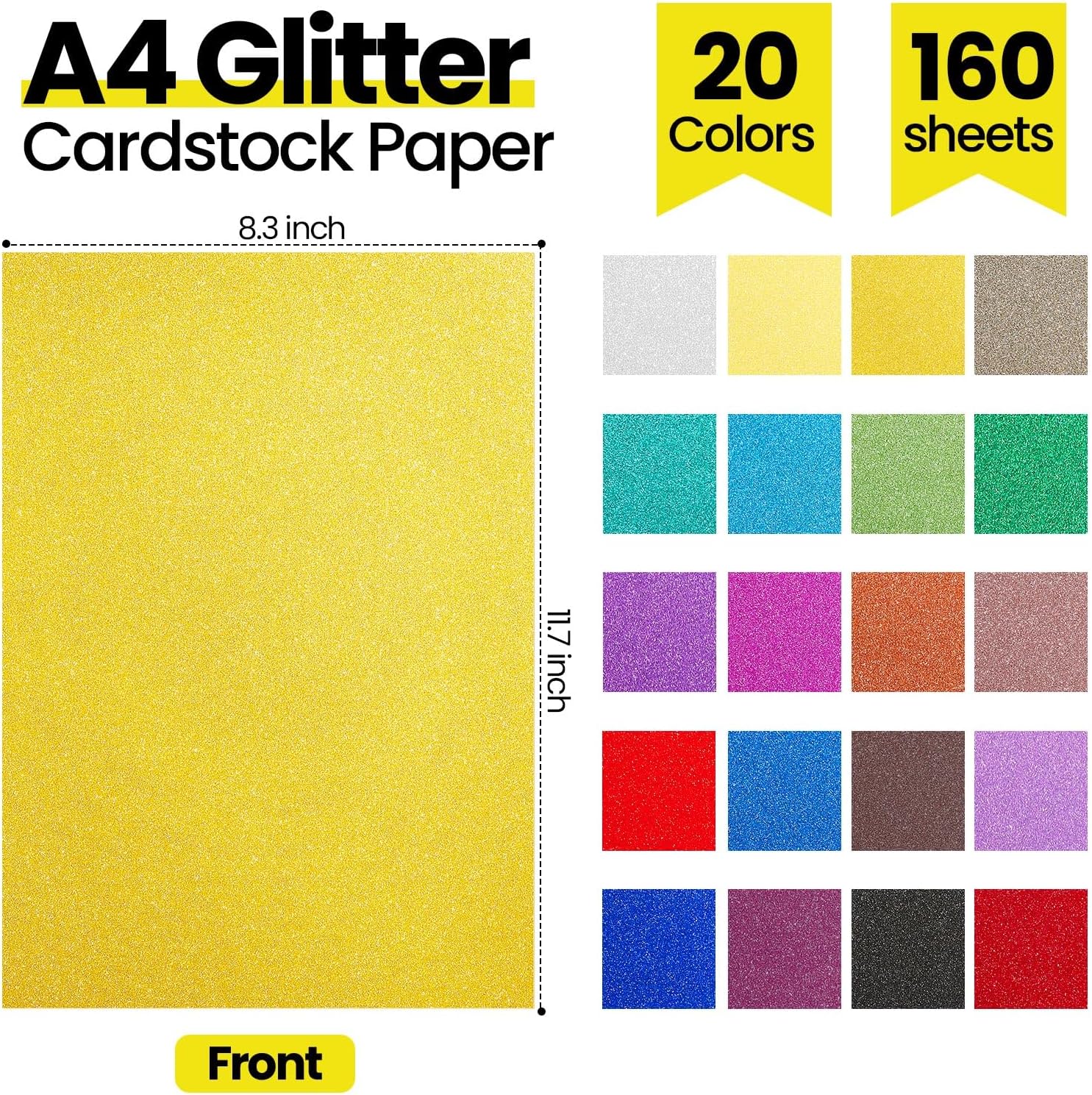 Zhanmai 160 Sheets Glitter Cardstock 20 Color Thick Glitter Paper Back to School Supplies for Craft Colored Cardstock Stock for DIY Crafts Scrapbooking Gift Wrapping Party Decor 8.5 x 11 Inch 250 Gsm