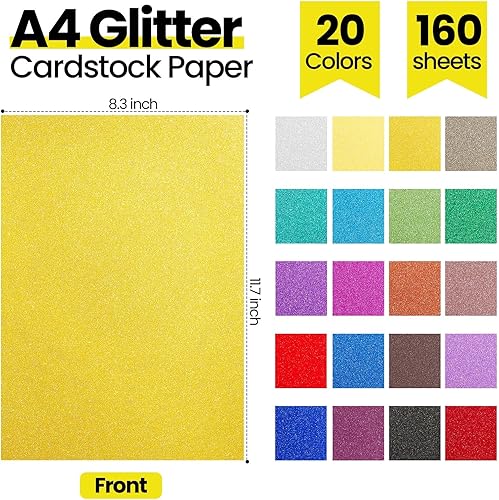 Miniatura 2 de Zhanmai 160 hojas de cartulina con purpurina de 250 GSM, papel grueso con purpurina para manualidades, papel de cartulina de 20 colores de 8.5 x 11