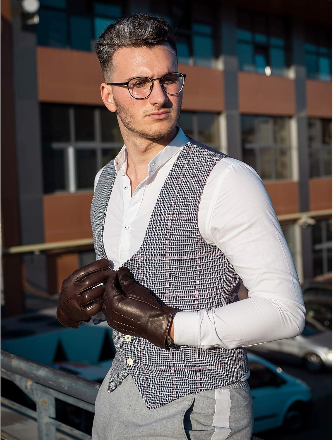 Harssidanzar Leather Gloves for Men,Winter Sheepskin Driving Gloves Cashmere Lined - Image 6