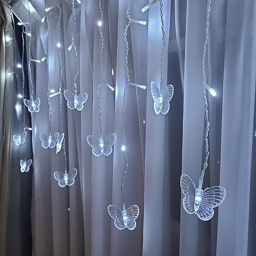 Miniatura 8 de Guirnalda de luces de mariposa con enchufe USB, 8 modos, 96 LED, 11.5 pies, luciérnaga, ventana, temporizador, luces con control remoto para