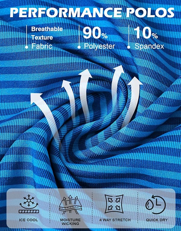Mens Golf Shirt Dry Fit Performance Blue Polo Shirts Short Sleeve Moisture Wicking Athletic Golf Shirts for Men Collared Polos, Blue by EEQ - Used condition - Image 5