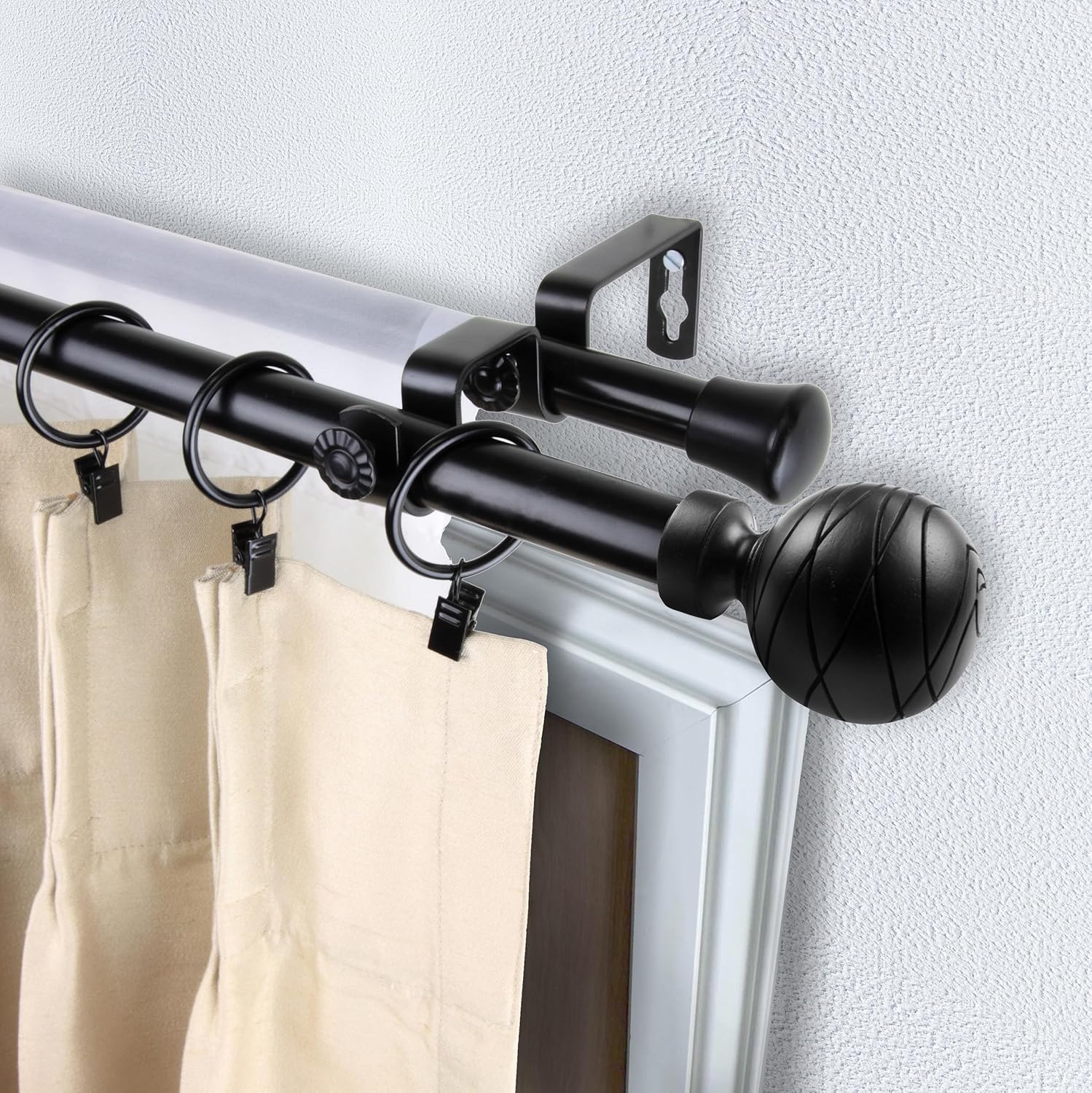 A&F Rod Decor - Ferero 13/16" Double Bay Window Curtain Rod - Black