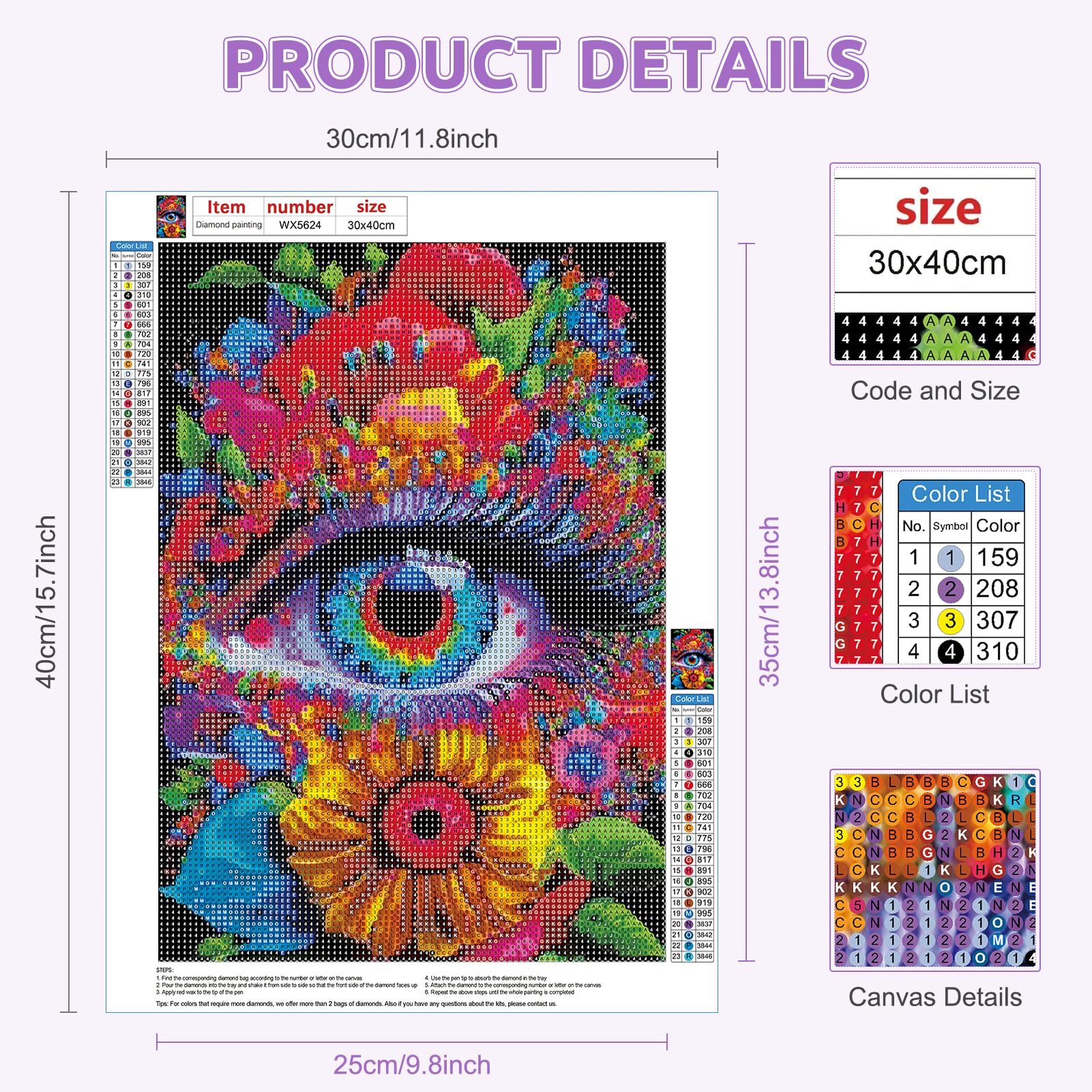MAXBYE 5D Diamond Painting Kits for Adults Flower Eye DIY Diamond Painting Set Diamond Art Pictures Cross Embroidery Painting Kits for Home Wall Decor 12x16inch - Image 3
