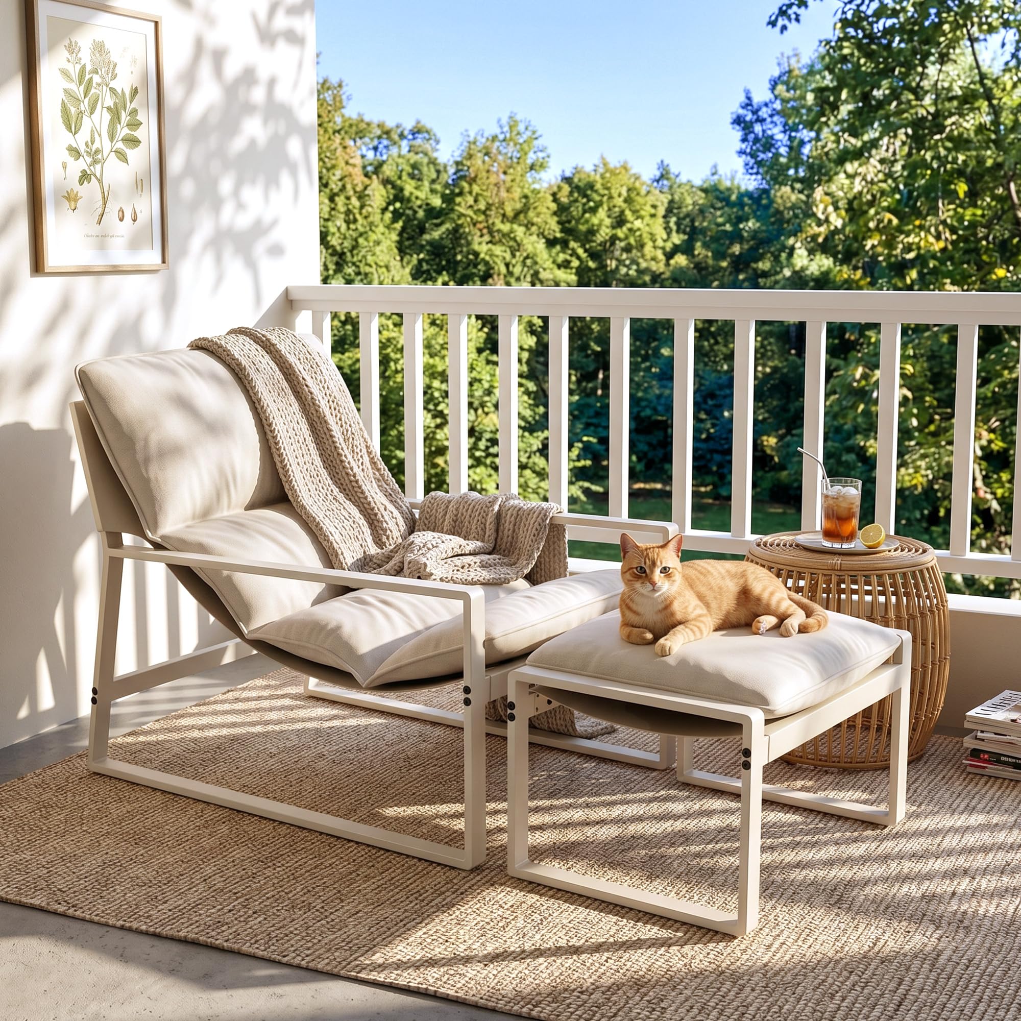 Gotland 4 Pcs Outdoor Chair Set with Ottoman, 2026 Upgrade Outdoor Lounge Chair, Modern Accent, All-Weather Patio Lounge Set with Thick Cushion for Balcony, cloud like Cushion, Mid-Century Armchair