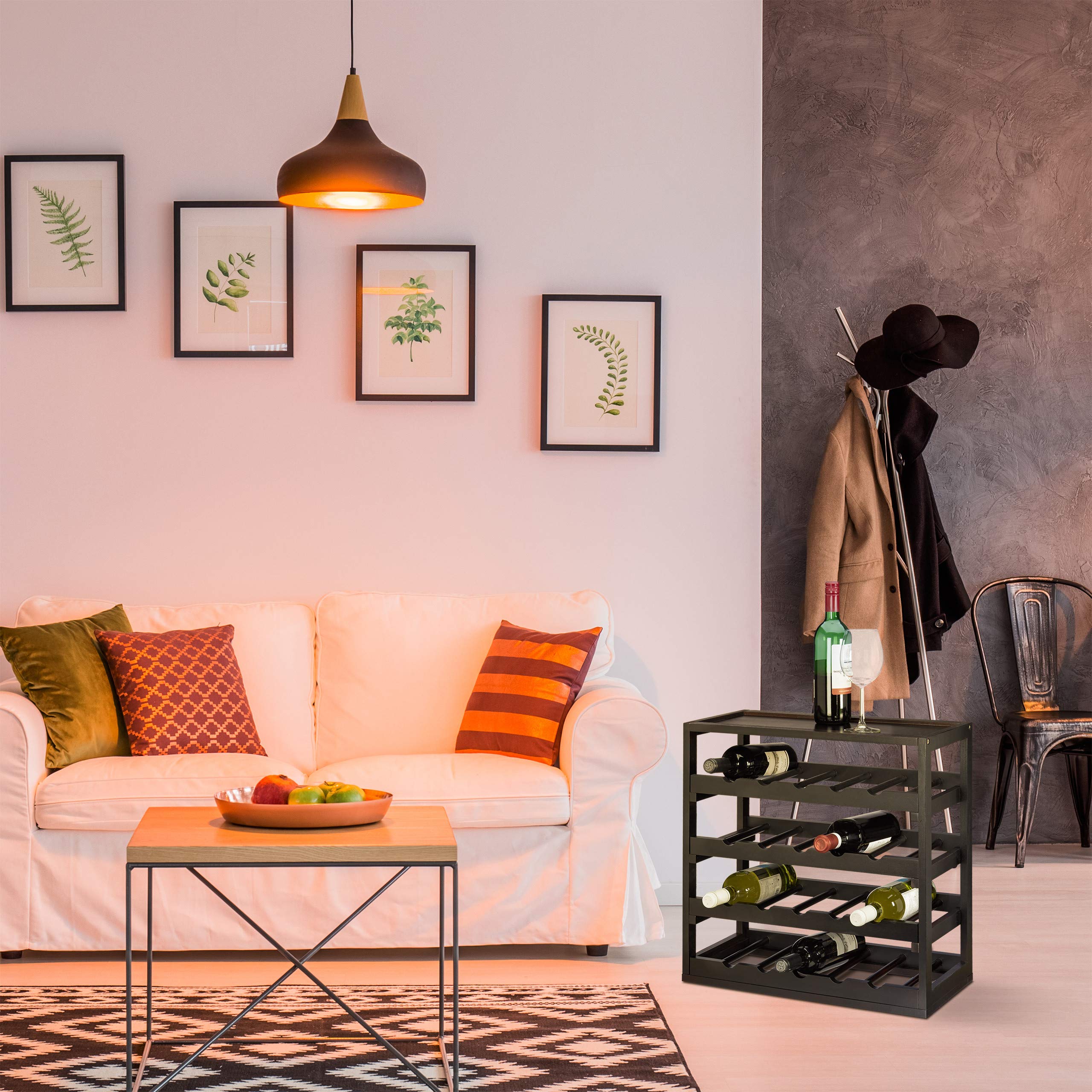 Relaxdays Cantinetta in Legno, Portabottiglie di Vino, Scaffale Portavino per 20 Bottiglie, HLP 52 x 52 x 25 cm, Nero