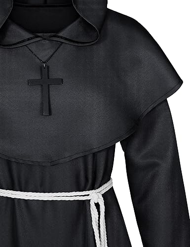 Miniatura 7 de TOKYO REVENGERS Conjunto de collar y cinturón medieval renacentista, monje, fraile, sacerdote, capa con capucha y cinturón para cosplay