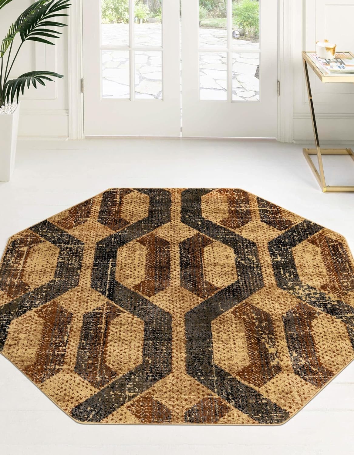 Unique Loom Saturn Collection Area Rug - Astra (Octagon 8' 0" x 8' 0", Beige Cream/ Black)