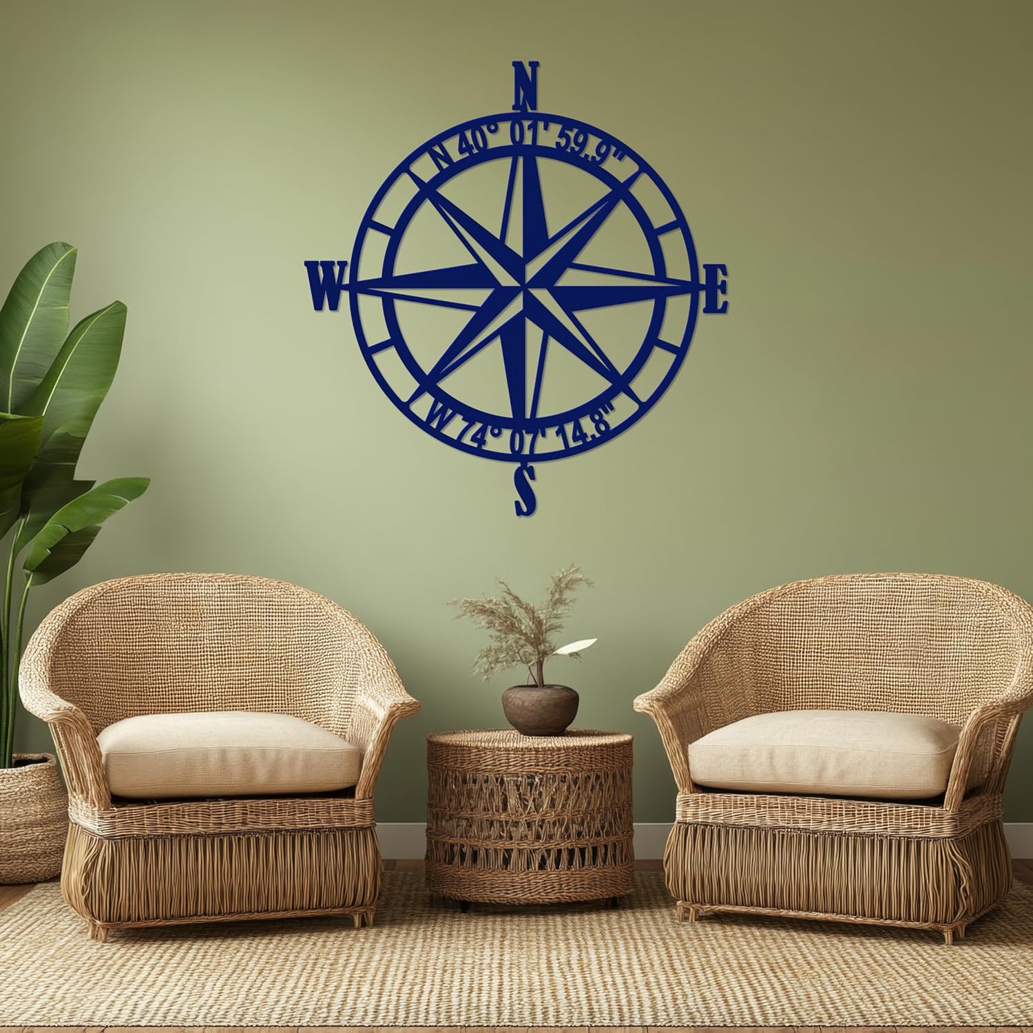 Nautical Compass Rose Metal Wall Art with GPS Coordinates