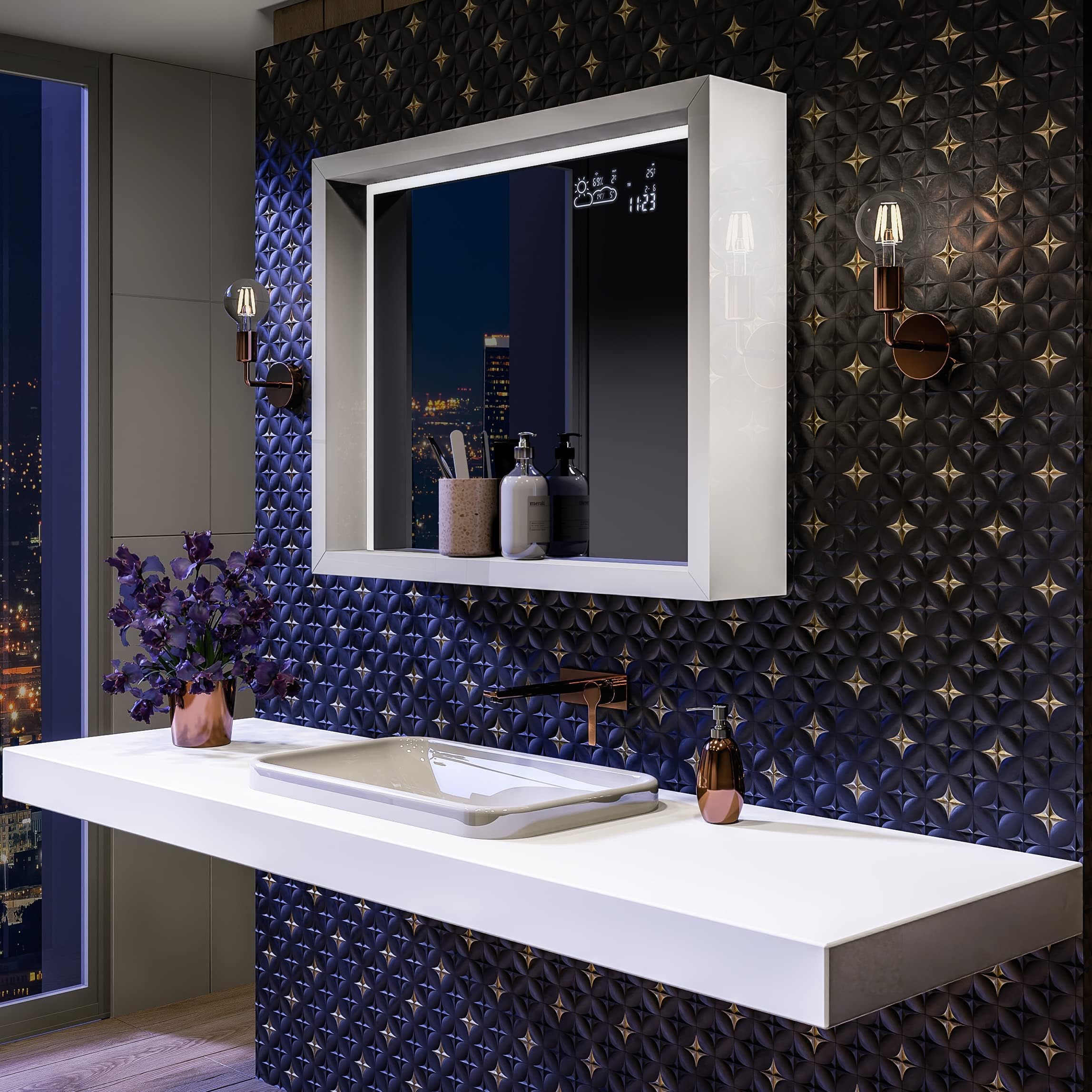 FORAM Badspiegel mit Beleuchtung - Led Spiegel Bad - 80x100 - Badezimmerspiegel Nach Maß - auf Individuelle Bestellung Gefertigt - Modernes Design
