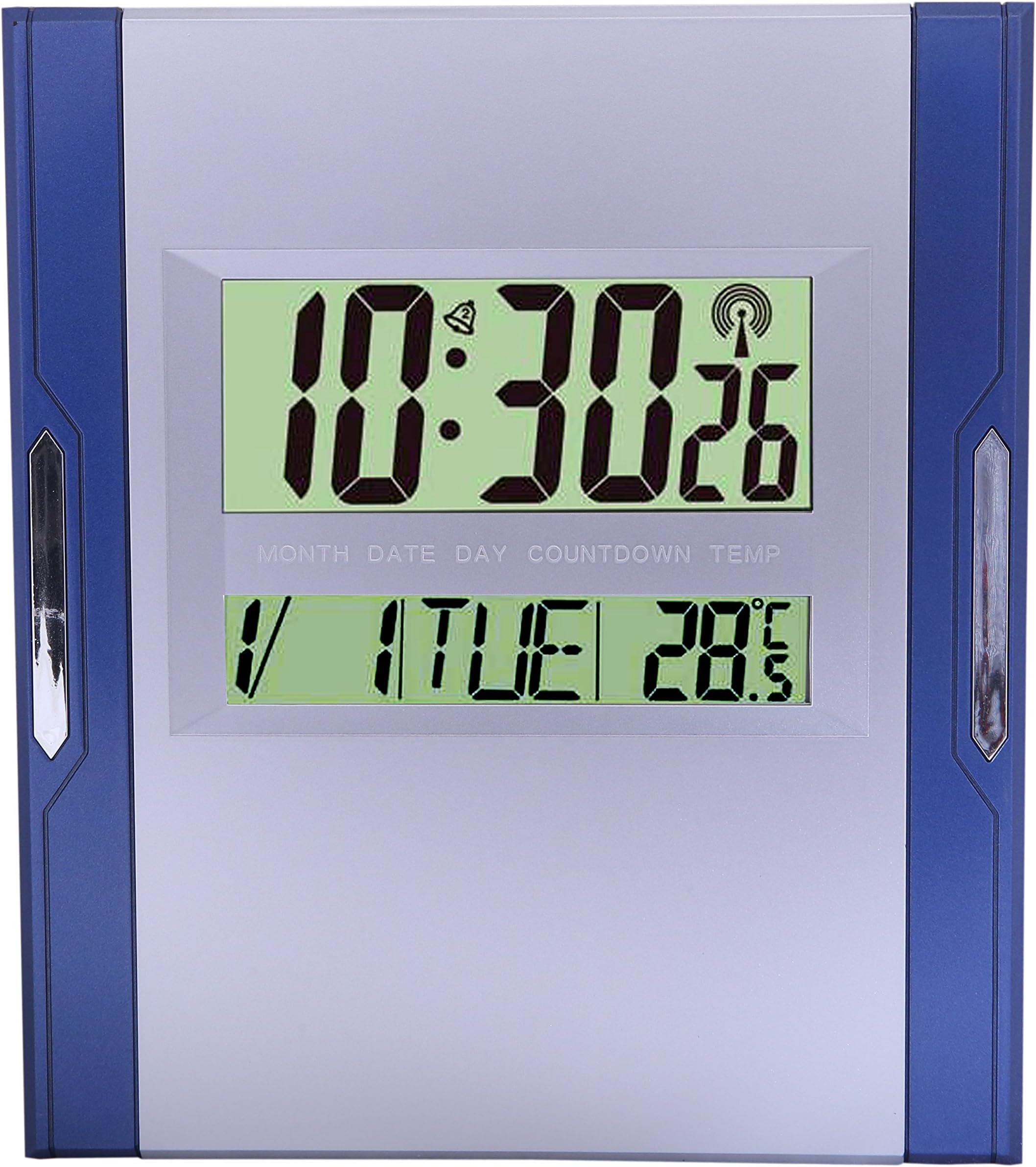 Kadio Plastic Digital Clock (26 cm x 23 cm x 1.5 cm, Blue and Silver)