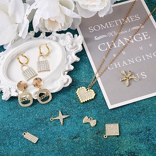 Miniatura 4 de KISSITTY 18 colgantes de diamantes de imitación de cristal de oro claro, cierre de corazón, lazo, estrella, encantos de amor para mujeres, collares,