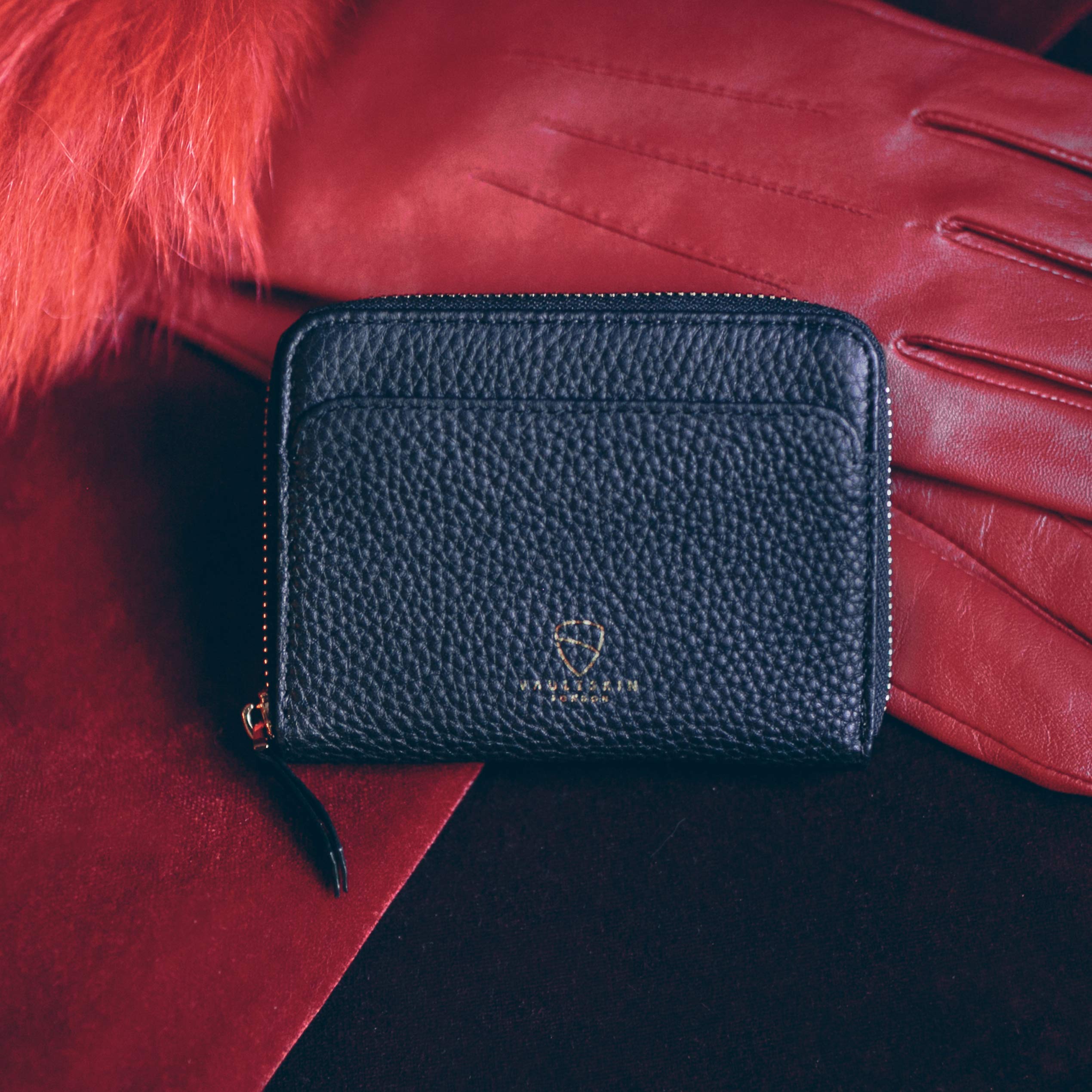 Vaultskin BELGRAVIA Portafoglio Donna in Pelle con RFID, Nero | Chiusura lampo, portamonete, scomparti per carte, tasca per monete, piccolo portafoglio elegante