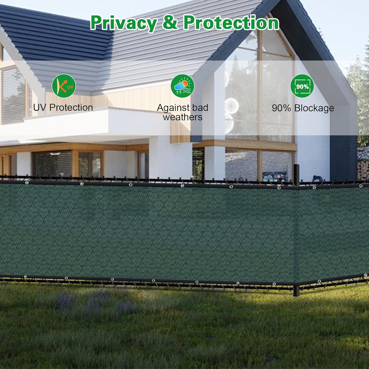 Fence Privacy Screen 6' X 50' Heavy Duty Balcony Privacy Screen, 170 GSM Outdoor Fencing Mesh Shade Net Cover 90% Blockage with Brass Grommets for Patio, Outdoor Backyard, Darl Green
