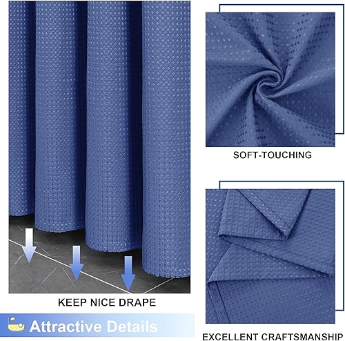 Miniatura 8 de OVZME Juego de cortina de ducha azul, cortina de ducha de tela de alta resistencia con textura de gofre para baño, cortina de baño de hotel de lujo