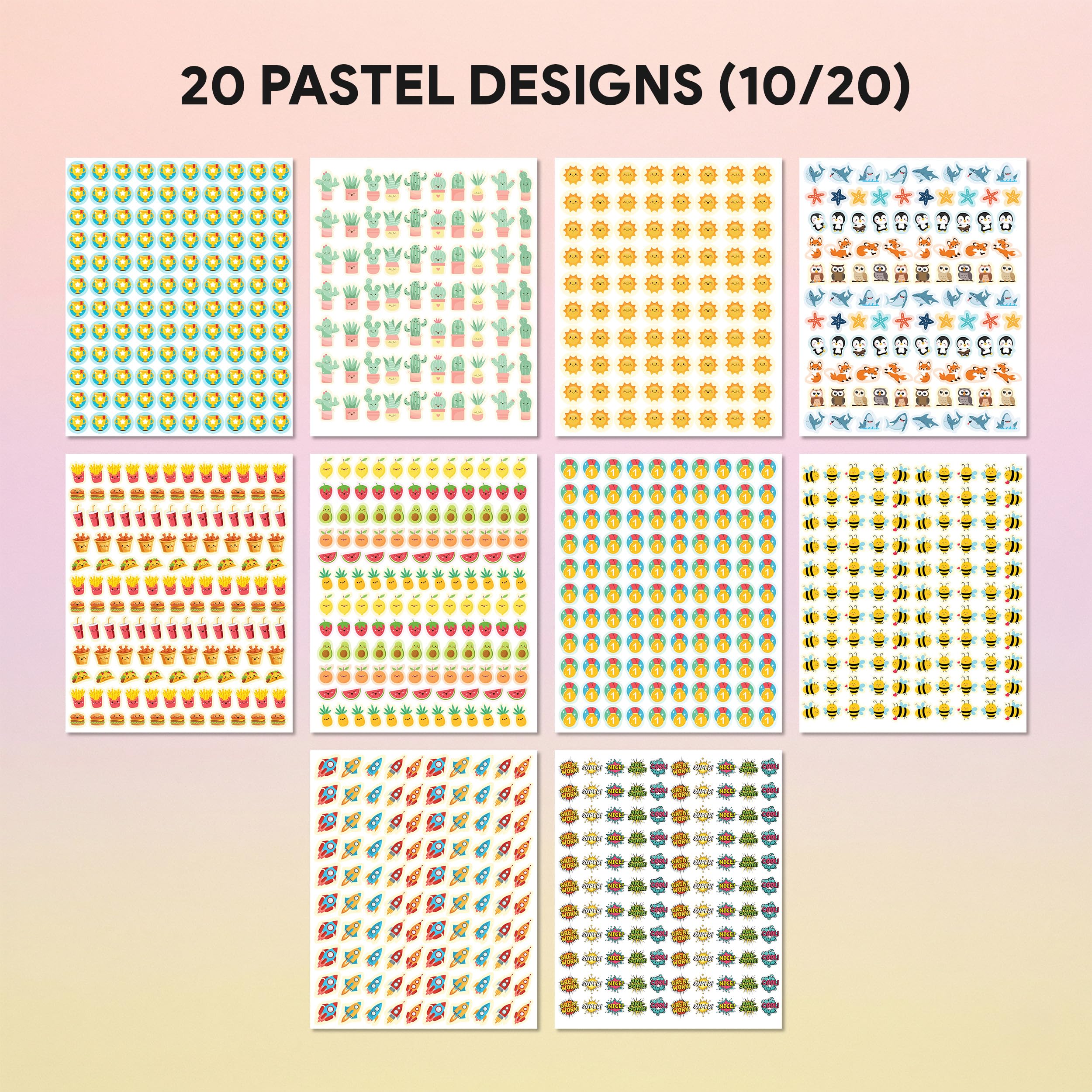 Decorably 6.492 Pastell-sortierte Belohnungsaufkleber für Kinder – 60 Aufkleberbögen, kleine Aufkleber für Kinder, Belohnungstabelle, Klassenzimmer-Aktivitäten, positive Verstärkung, Kunst und
