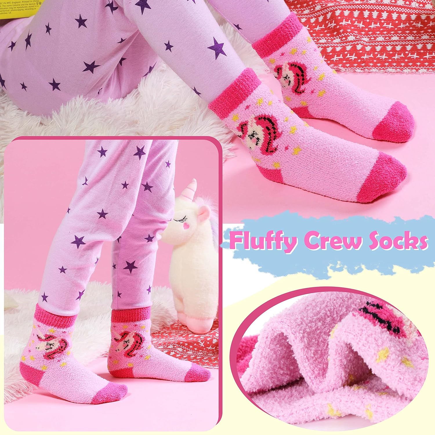 ANTSANG Kids Girls Toddlers Fuzzy Socks with Grips Non Slip Slipper Socks Fluffy Cozy Cabin Plush Warm Crew Socks 6 Pack - Image 7