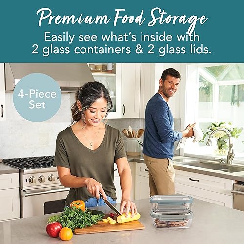 Miniatura 2 de Bentgo Juego de 4 piezas de almacenamiento de alimentos a prueba de fugas de vidrio (dos recipientes de 6.3 tazas), contenedores duraderos de