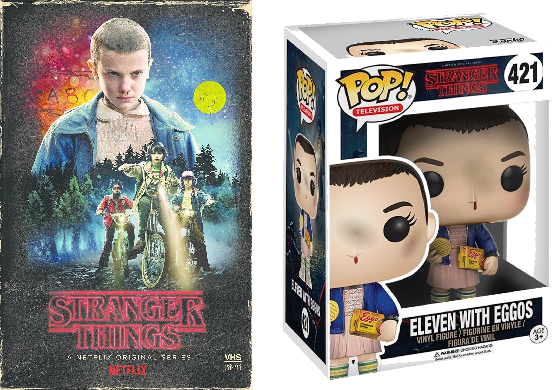 Stranger Things Funko Pop Eleven (with Eggos) #421 VHS Set Season 1 DVD Blu-Ray 4 Disc Box Special Edition 2-Pack Combo Bundle