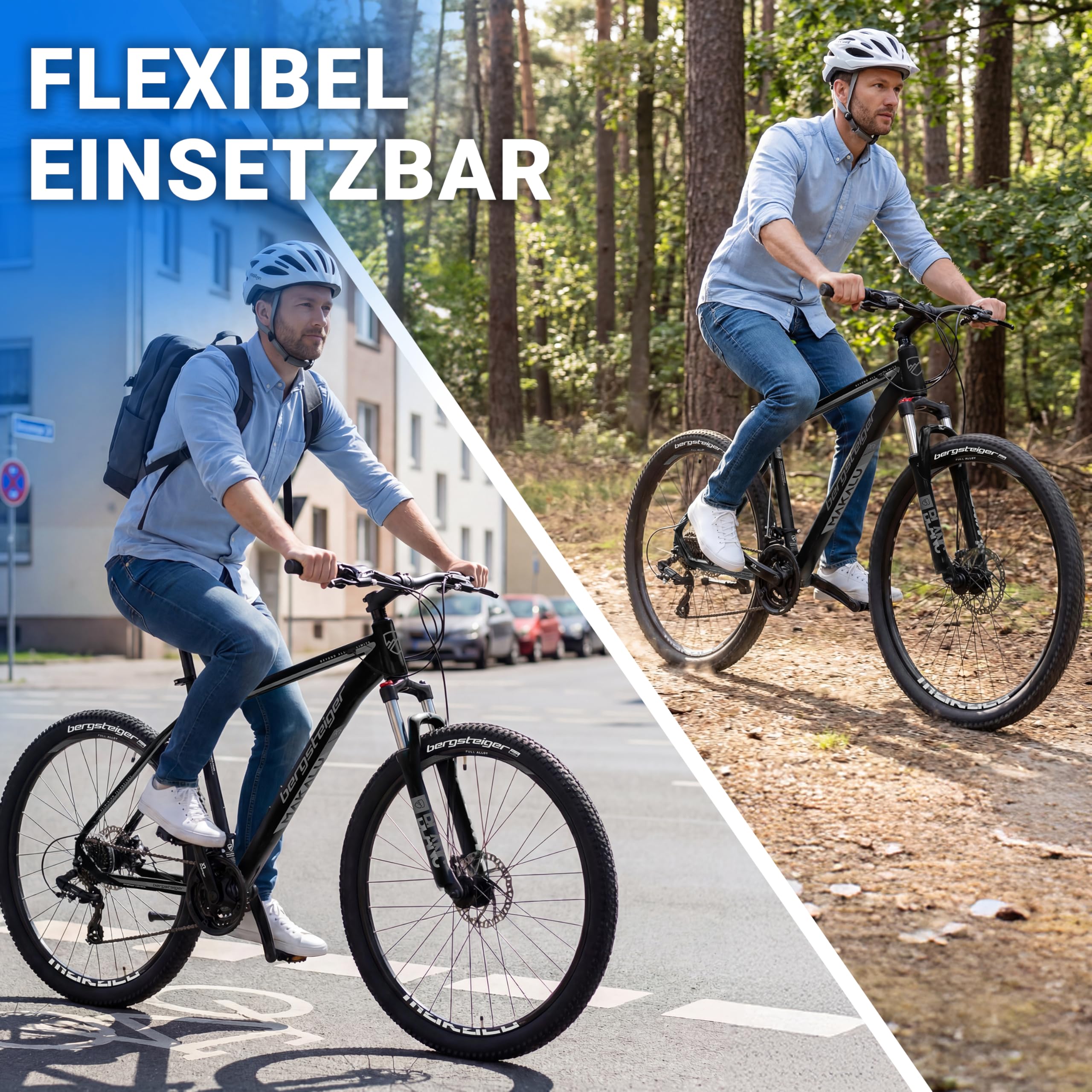 Bergsteiger Makalu 26/29 Zoll Mountainbike Hardtail aus leichtem Aluminium | Sicherer Fahrspass ab 150 cm Groesse mit 21 Gang-Schaltung, Scheibenbremsen und Zoom Federgabel. Zu 90% vormontiert.