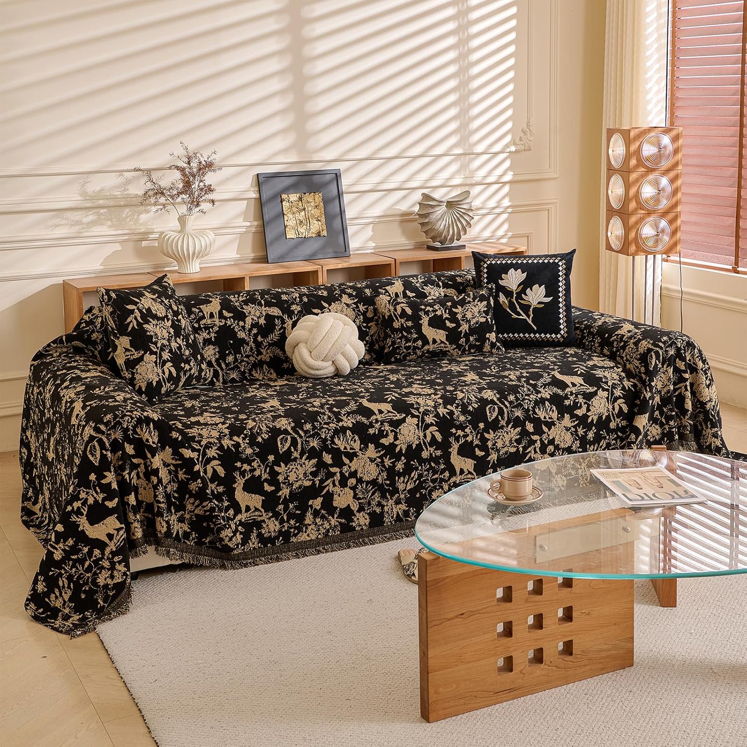 DREAMINGO Floral Couch Cover Blanket Botanical Farmhouse Throw Covers for Sofa Couch Loveseat Cover for 2 Cushion Couch Vintage Style Sofa Cover Blanket Washable Living Room Sofa Decor, 71"x118"