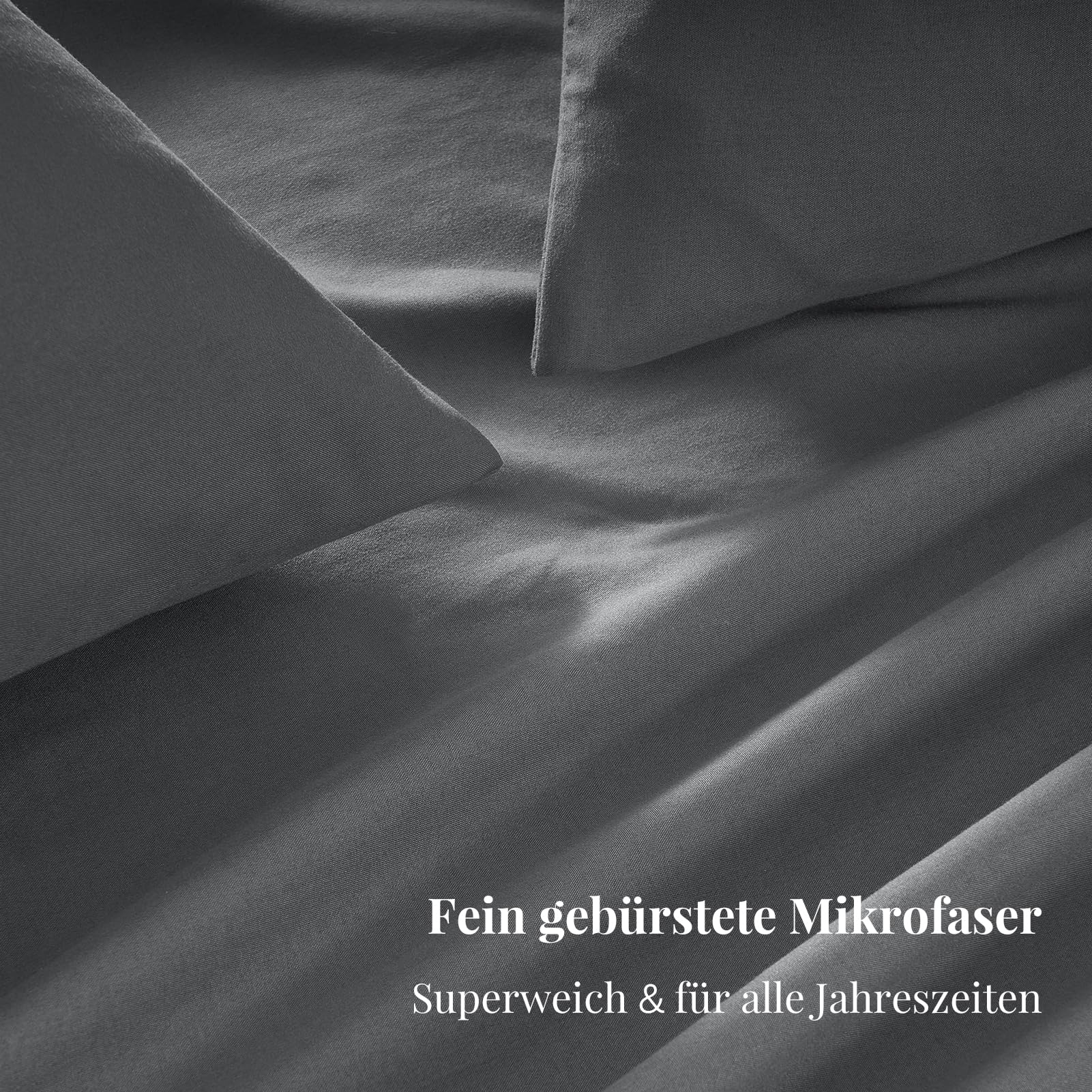 Bettwäsche 135x200 4teilig Grau，Bettwäsche-Sets Mikrofaser Bettbezug 135 x 200 2er Set + 2 Kissenbezüge 80x80 cm,Kuschel Weiche Bettwäsche Anthrazit mit Reißverschluss