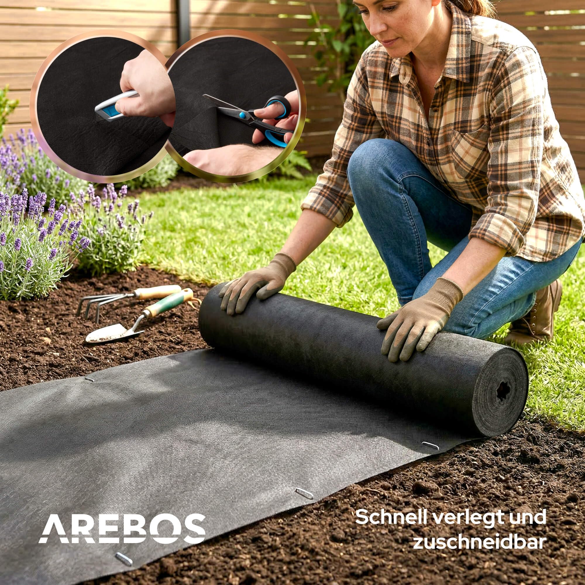 Arebos Unkrautvlies Wasserdurchlässig 150 g/m² | Unkrautfolie & Gartenvlies gegen Unkraut | Unkrautflies Reißfest & UV-stabilisiert | Bodenvlies für Beete, Wege & Kies (1 x 50 m)