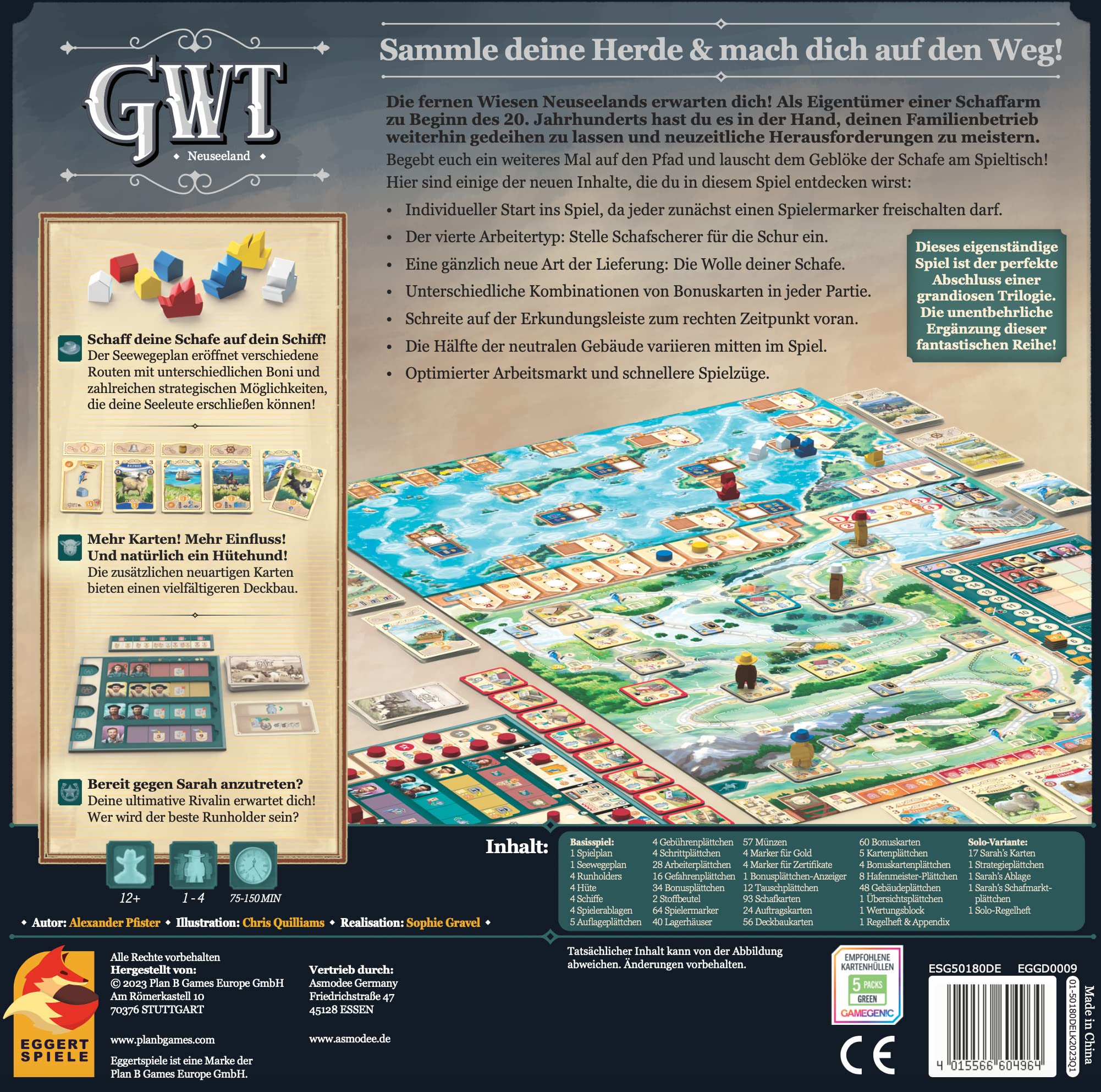 Eggertspiele, Great Western Trail – Nueva Zelanda, Juego de Estrategia, 1-4 Jugadores, a Partir de 12 años, 75-150 Minutos, alemán