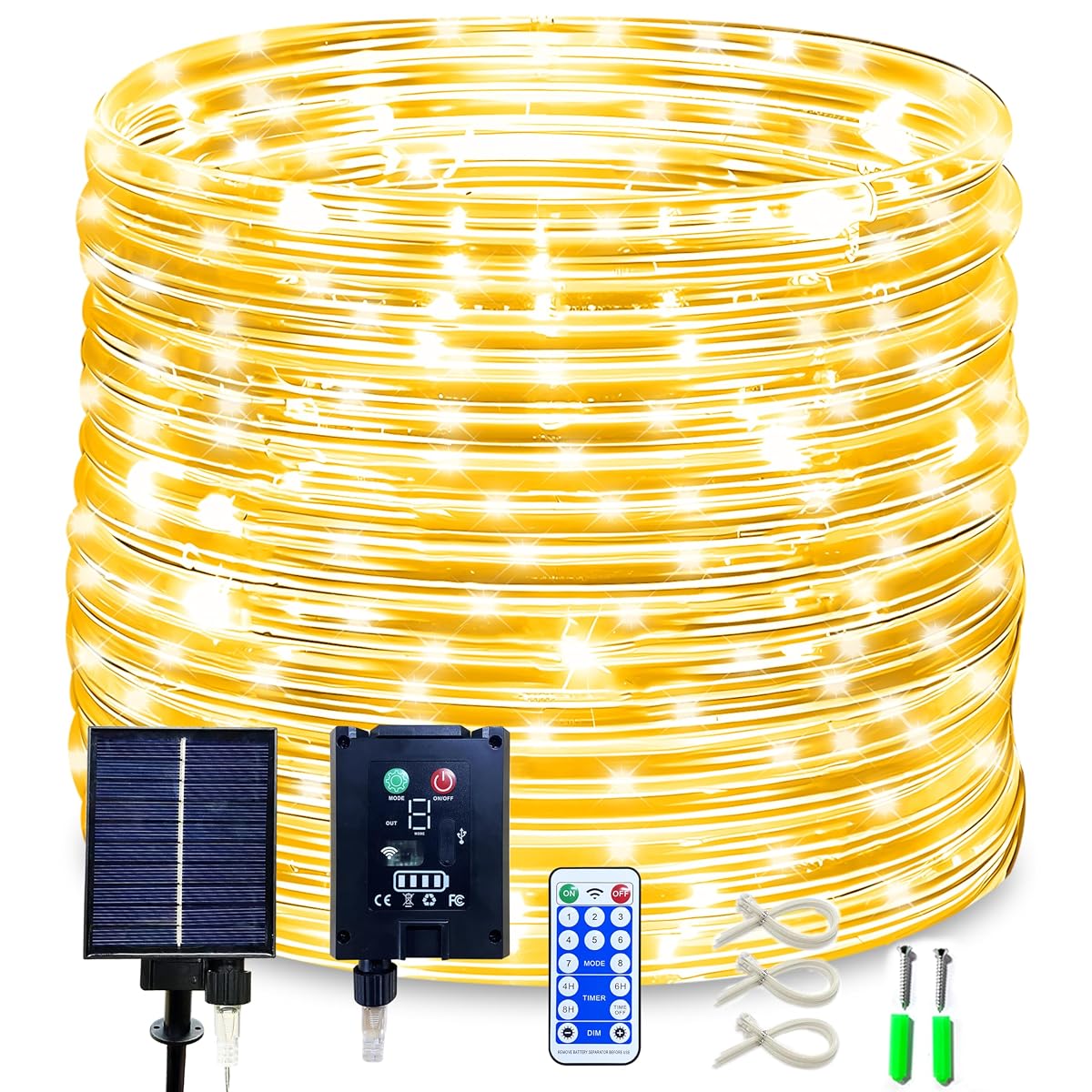 KUshopfast Solar Rope Lights - 50FT 500LED Waterproof String Lights, Warm