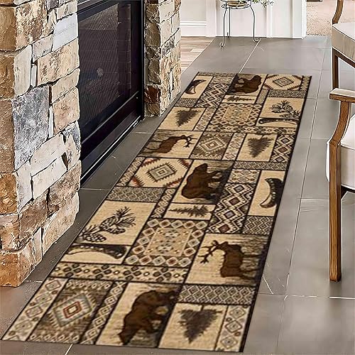 Miniatura 8 de Alfombra de pasillo larga de oso rústico de campo, 2 x 10 pies, alfombra de pasillo retro americana para entrada, alfombra de pasillo transpirable,