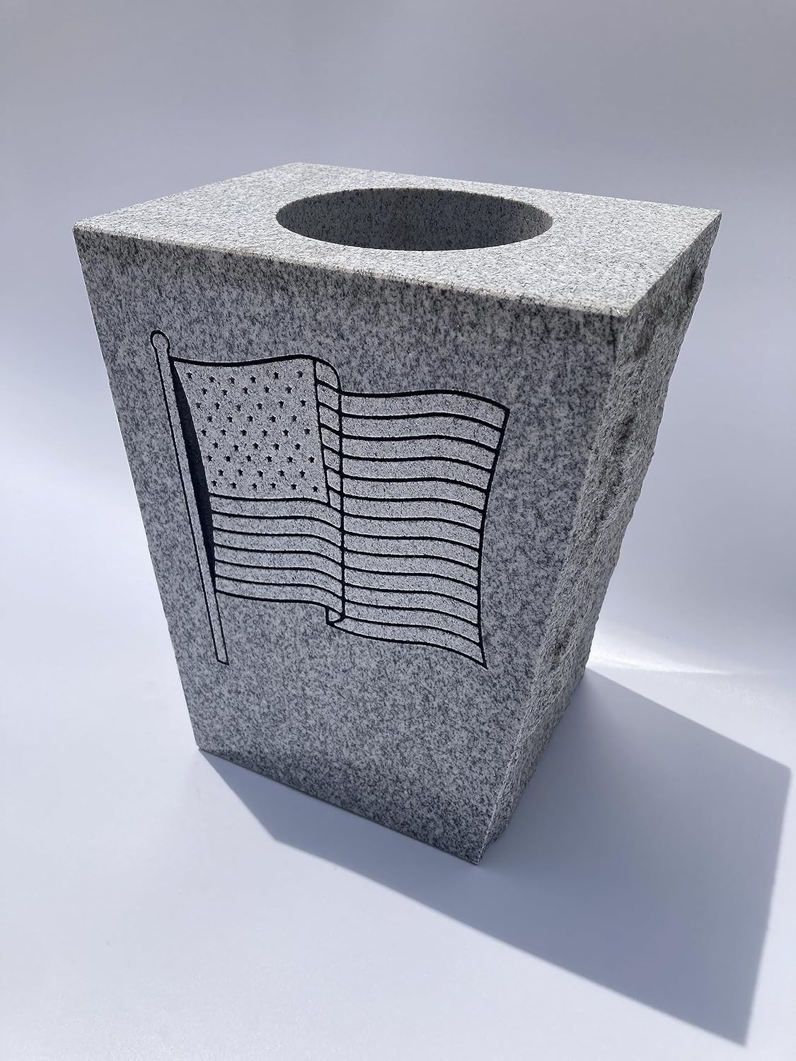 Tapered Granite Vase 8” x 6” x 10” Gray (Multiple Designs) | Memorial Cemetery Flower Vase with Engraved Design | Gravesite Monument Accessory
