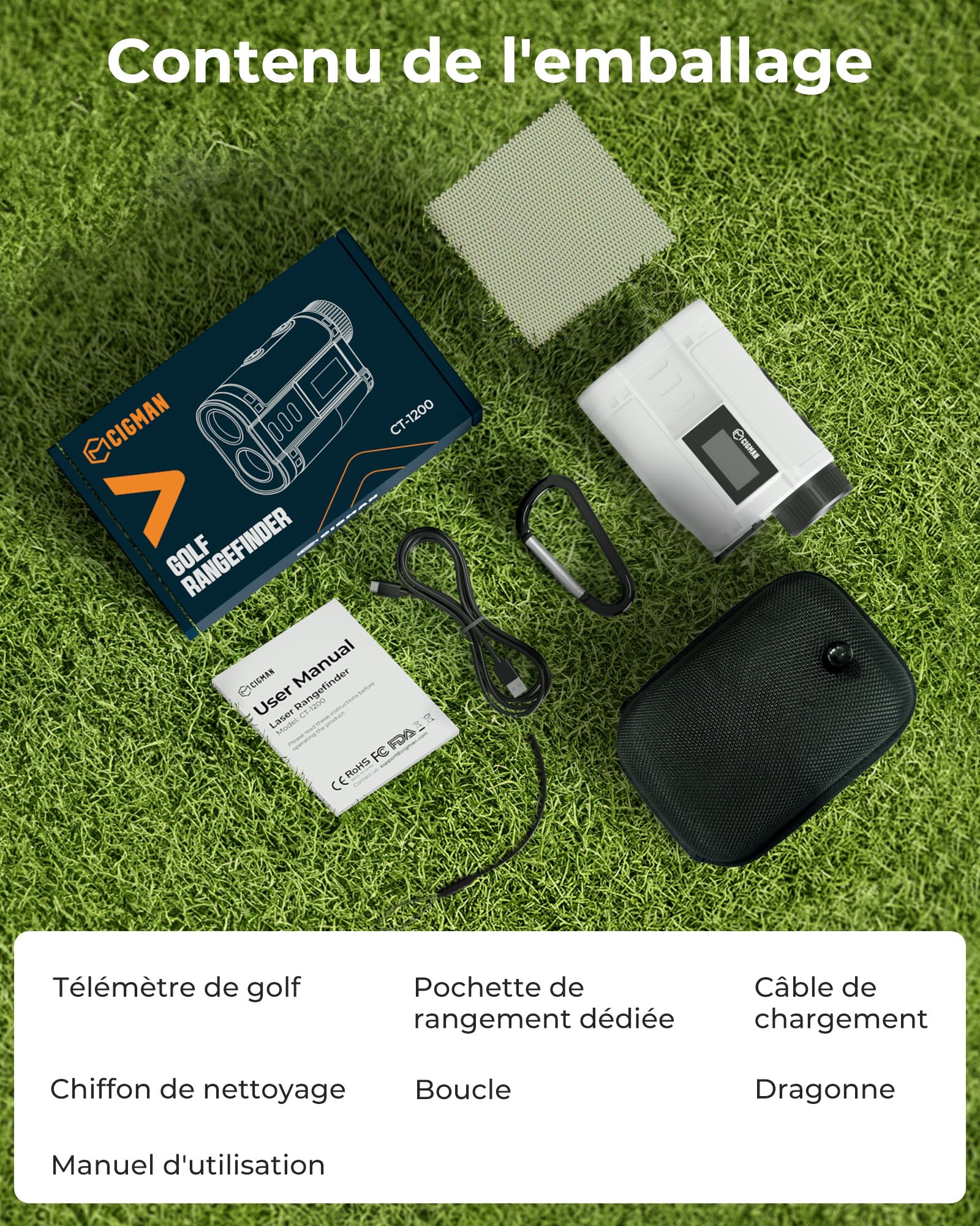 Télémètre de Golf CIGMAN 1200 m, Affichage numérique latéral, Compensation de Pente, précision ± 1 m, oculaire 25 mm, télémètre Laser Rechargeable Type-C, adapté aux terrains de Golf et aux Concerts