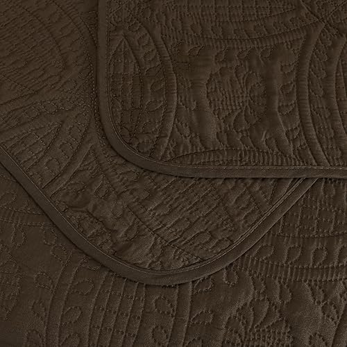 Vista 201 de Chezmoi Collection Austin - Juego de colcha tamaño Queen de 3 piezas Pinsonic acolchada de gran tamaño, tamaño Queen, terracota