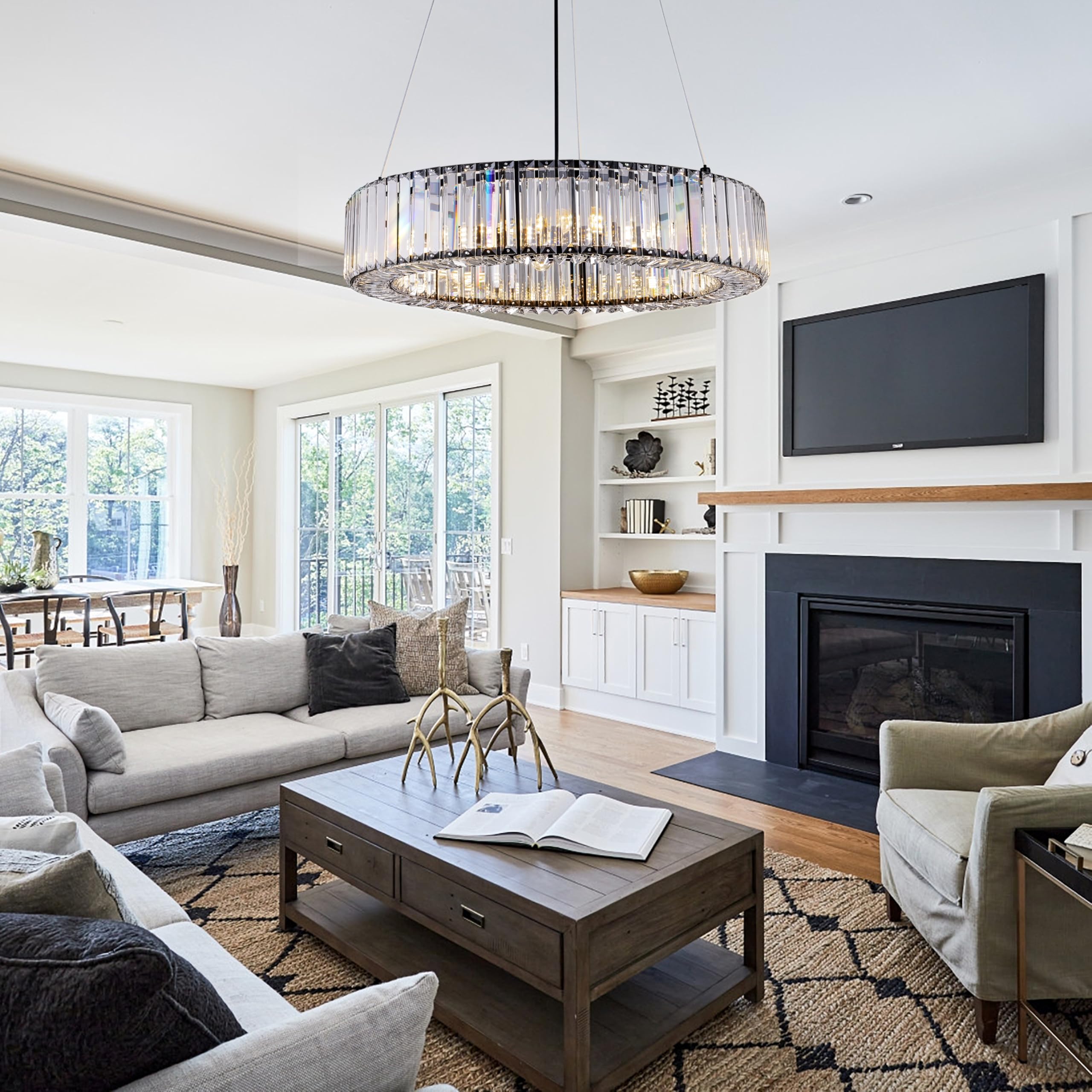 TOCHIC 6-Light Crystal Drum Chandelier 24 Inch - Black